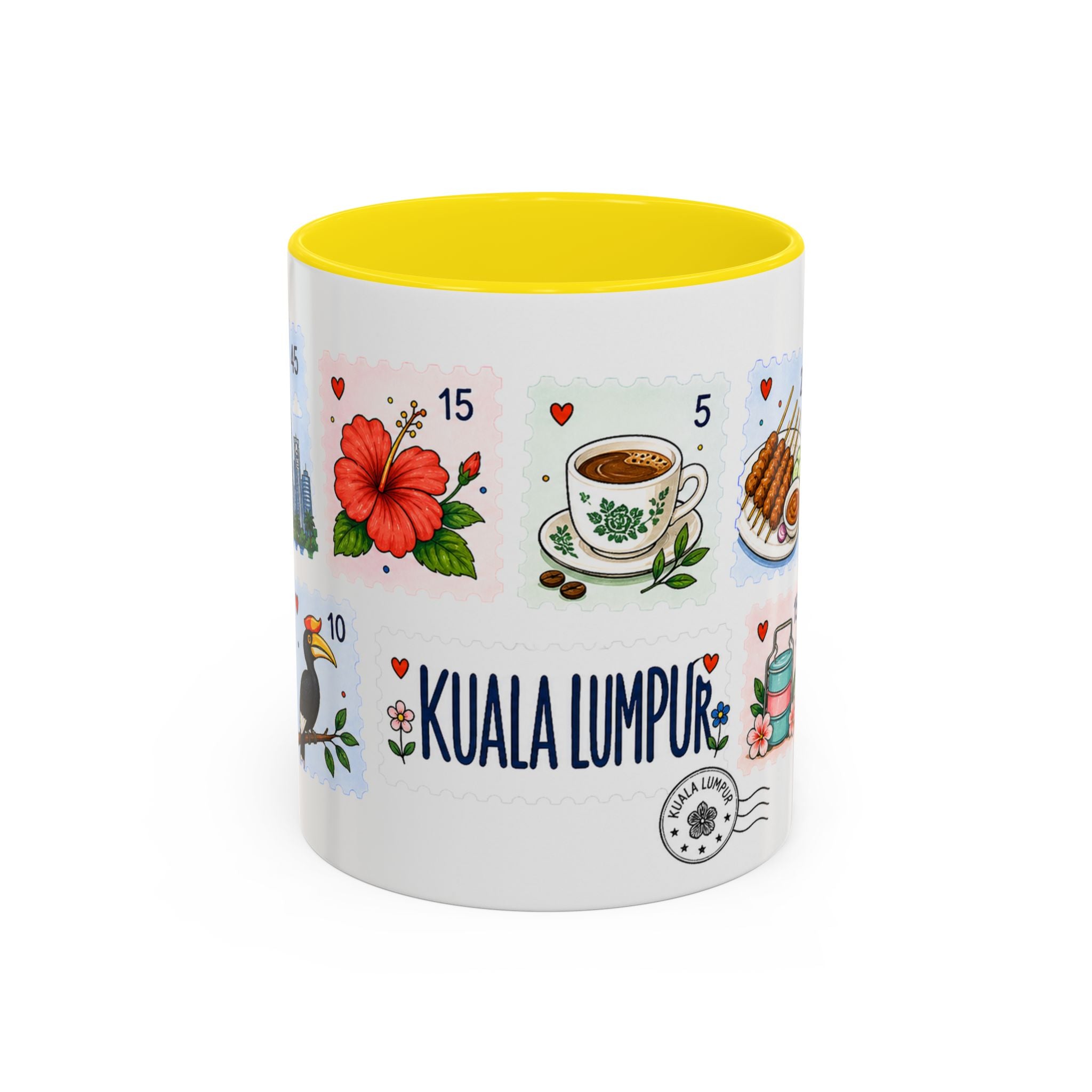 Kuala Lumpur Coffee Mug | Postage Stamp Collage Mug | Travel Souvenir Accent Cup 11oz 15oz