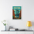Manhattan Bridge New York United States Framed Poster | Vintage Travel Wall Art | Black Walnut White Frame | 16x24 20x30