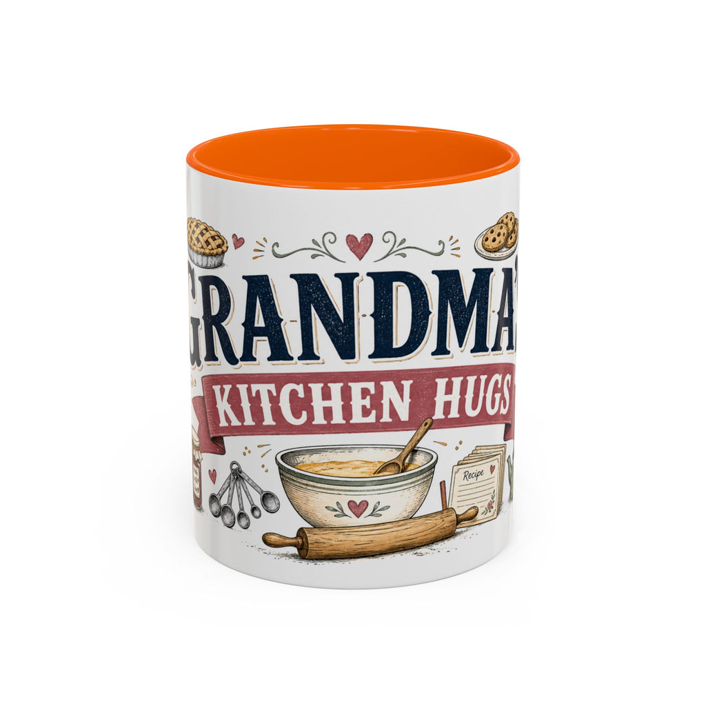 Grandma's Kitchen Hugs Coffee Mug | Gift From Grandkids | Accent Color Ceramic 11oz 15oz