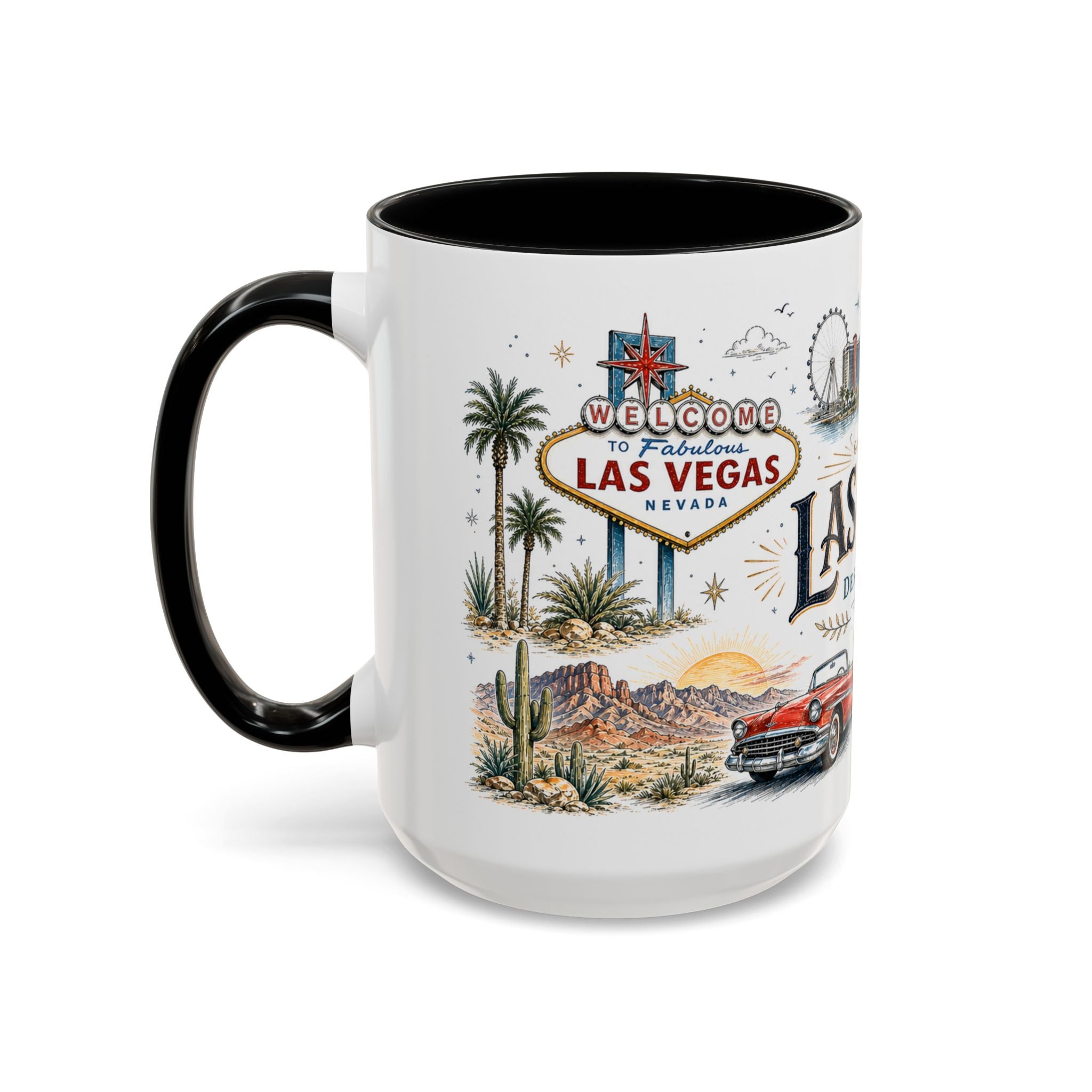 Las Vegas Coffee Mug | United States Travel Souvenir | Vintage Illustrated City Gift | 11 oz 15 oz Accent Mug