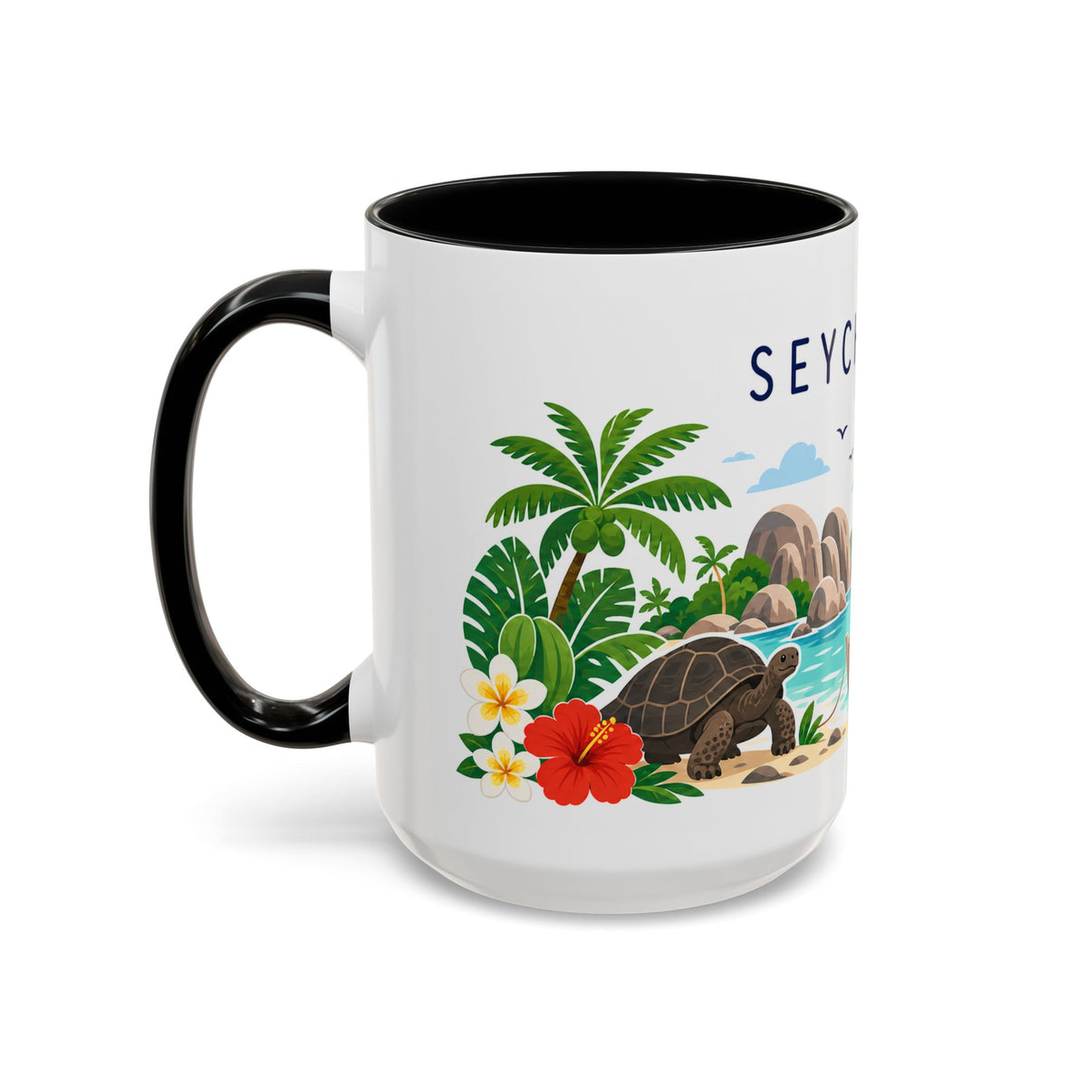 Seychelles Coffee Mug | Travel Destination Souvenir Gift | Accent Color Ceramic 11oz 15oz