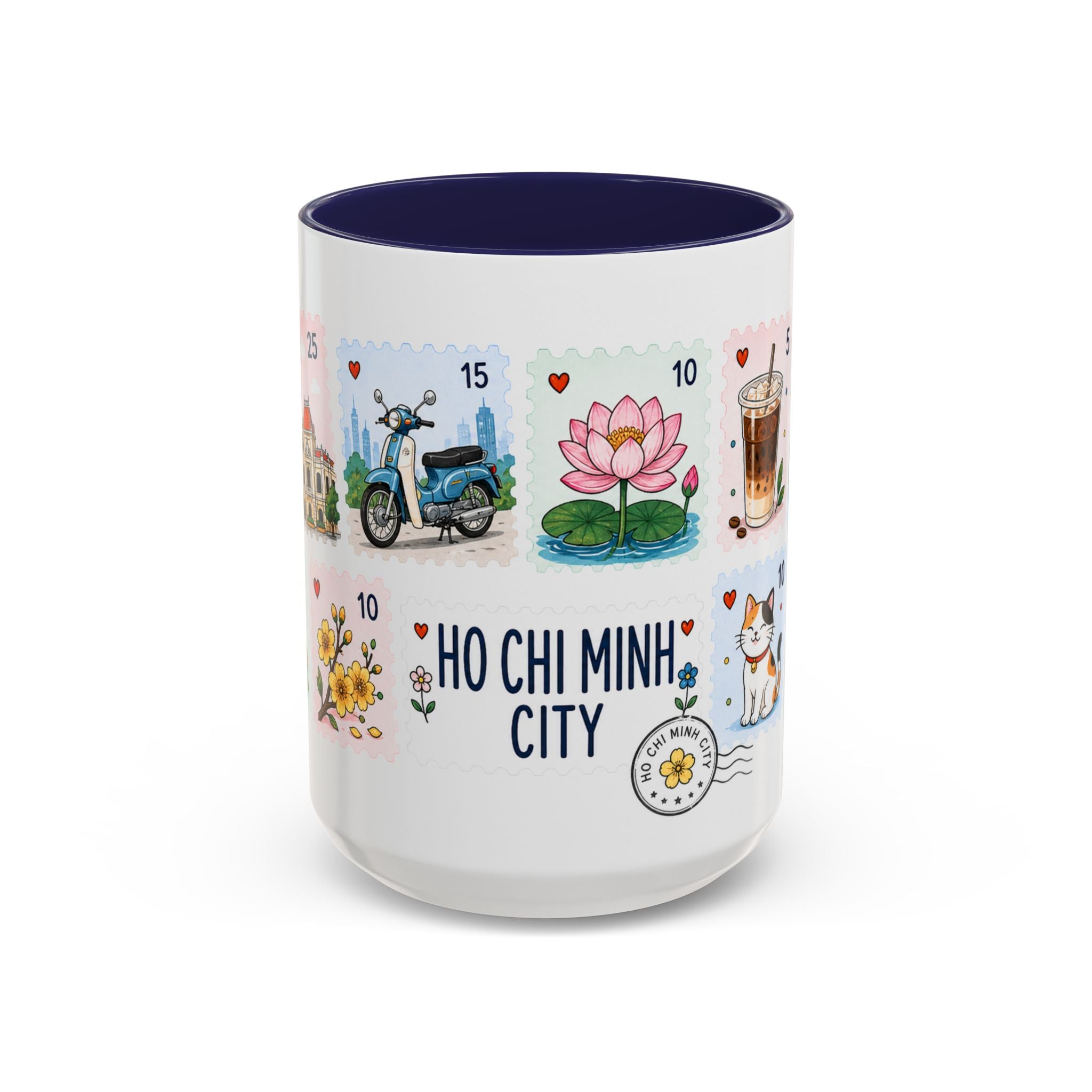 Ho Chi Minh City Coffee Mug | Postage Stamp Collage Mug | Travel Souvenir Accent Cup 11oz 15oz