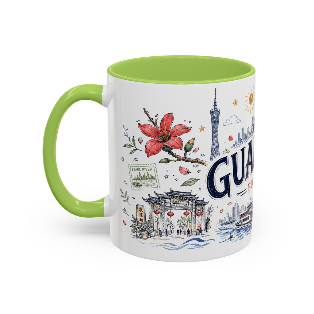 Guangzhou Coffee Mug | China Souvenir Travel Gift | Accent Color Ceramic 11oz 15oz