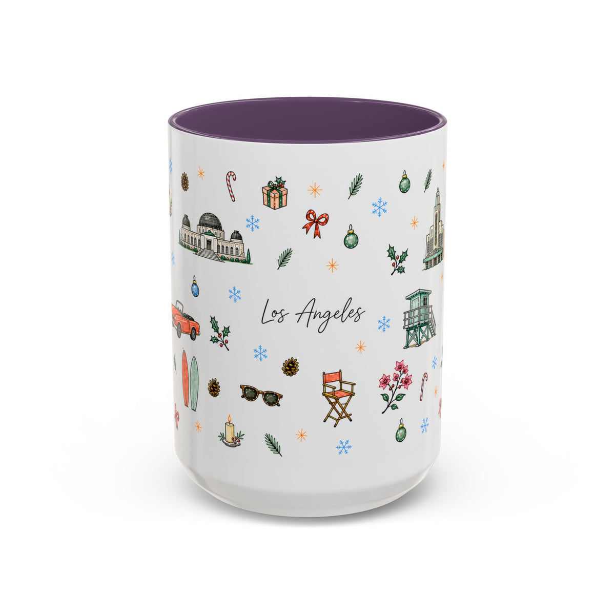 Los Angeles Christmas Mug | Watercolor City Souvenir | Ceramic Coffee Cup (11oz or 15oz)