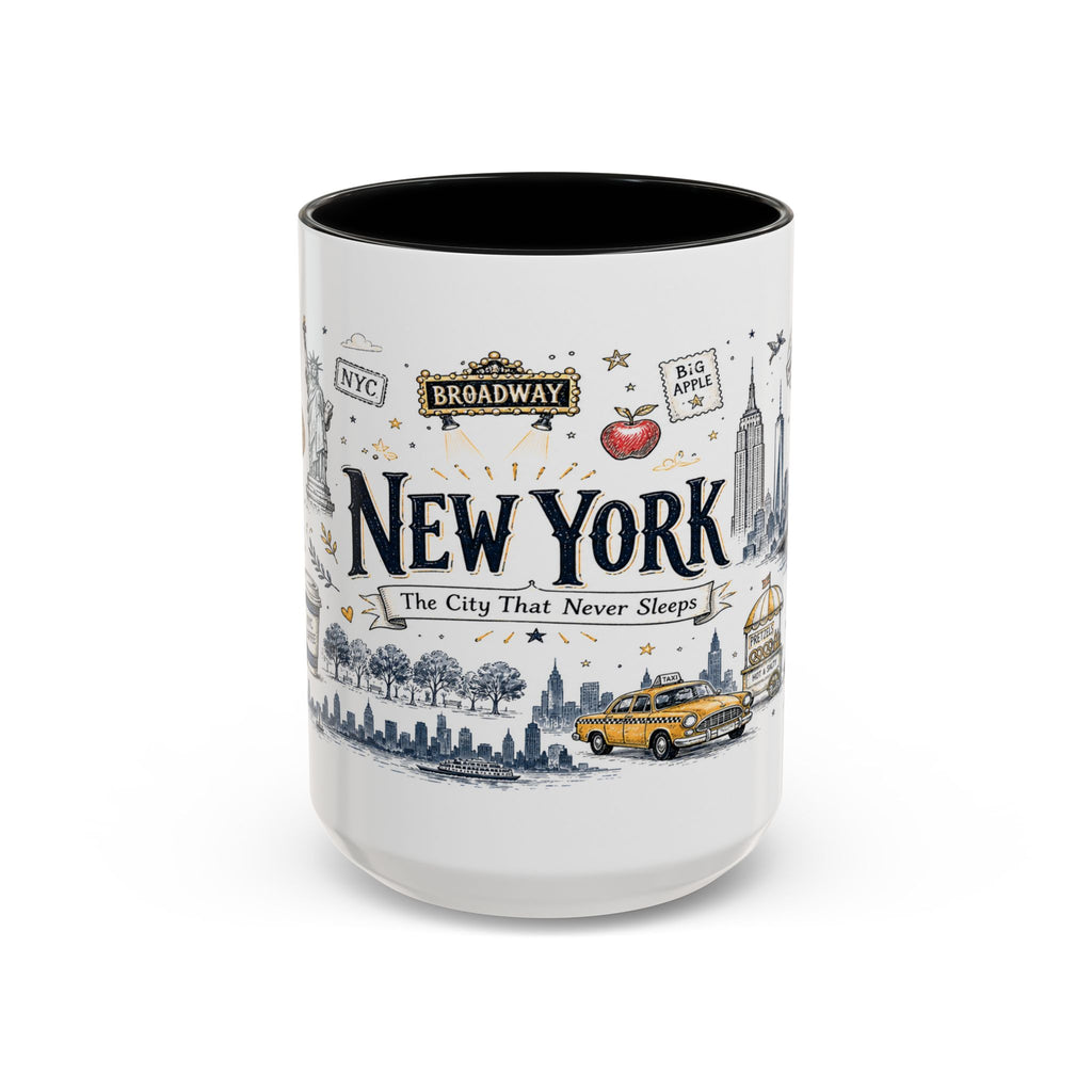 New York City Coffee Mug | New York Souvenir Travel Gift | Accent Color Ceramic 11oz 15oz