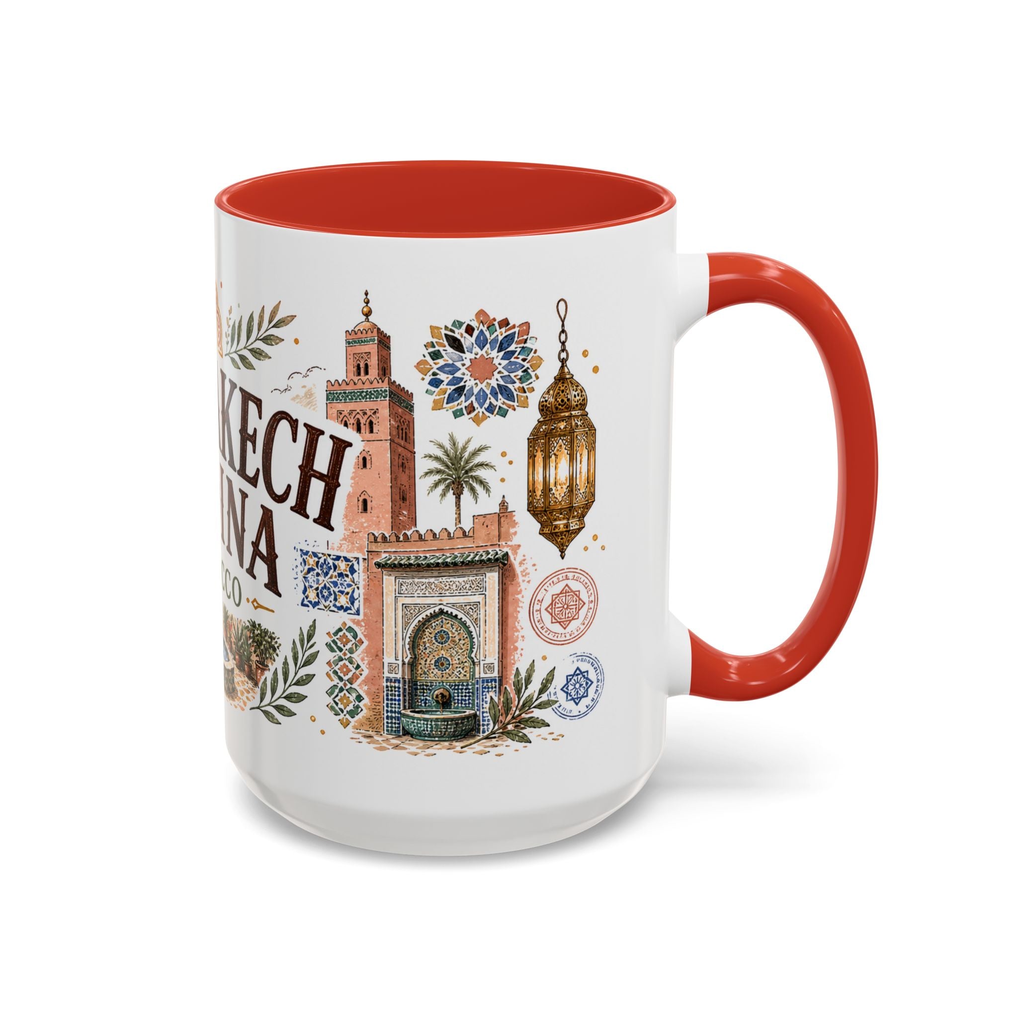 Marrakech Medina Coffee Mug | Travel Destination Souvenir Gift | Accent Color Ceramic 11oz 15oz