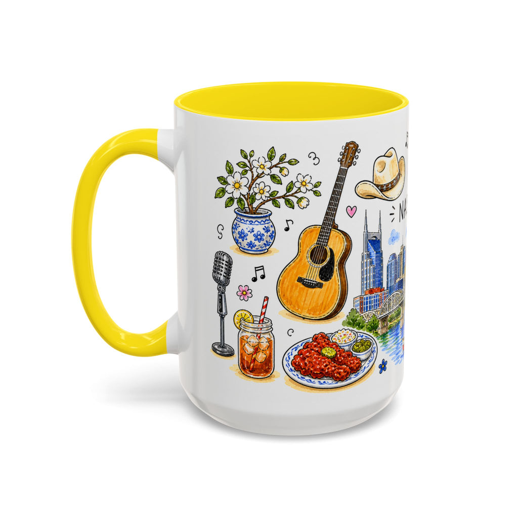 Nashville Illustrated Travel Mug | City Souvenir Accent Coffee Mug | 11oz 15oz Ceramic Cup