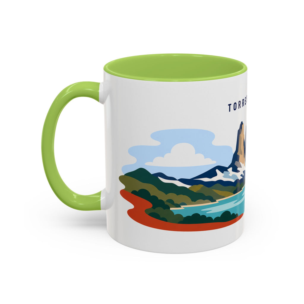 Torres del Paine Coffee Mug | Travel Destination Souvenir Gift | Accent Color Ceramic 11oz 15oz