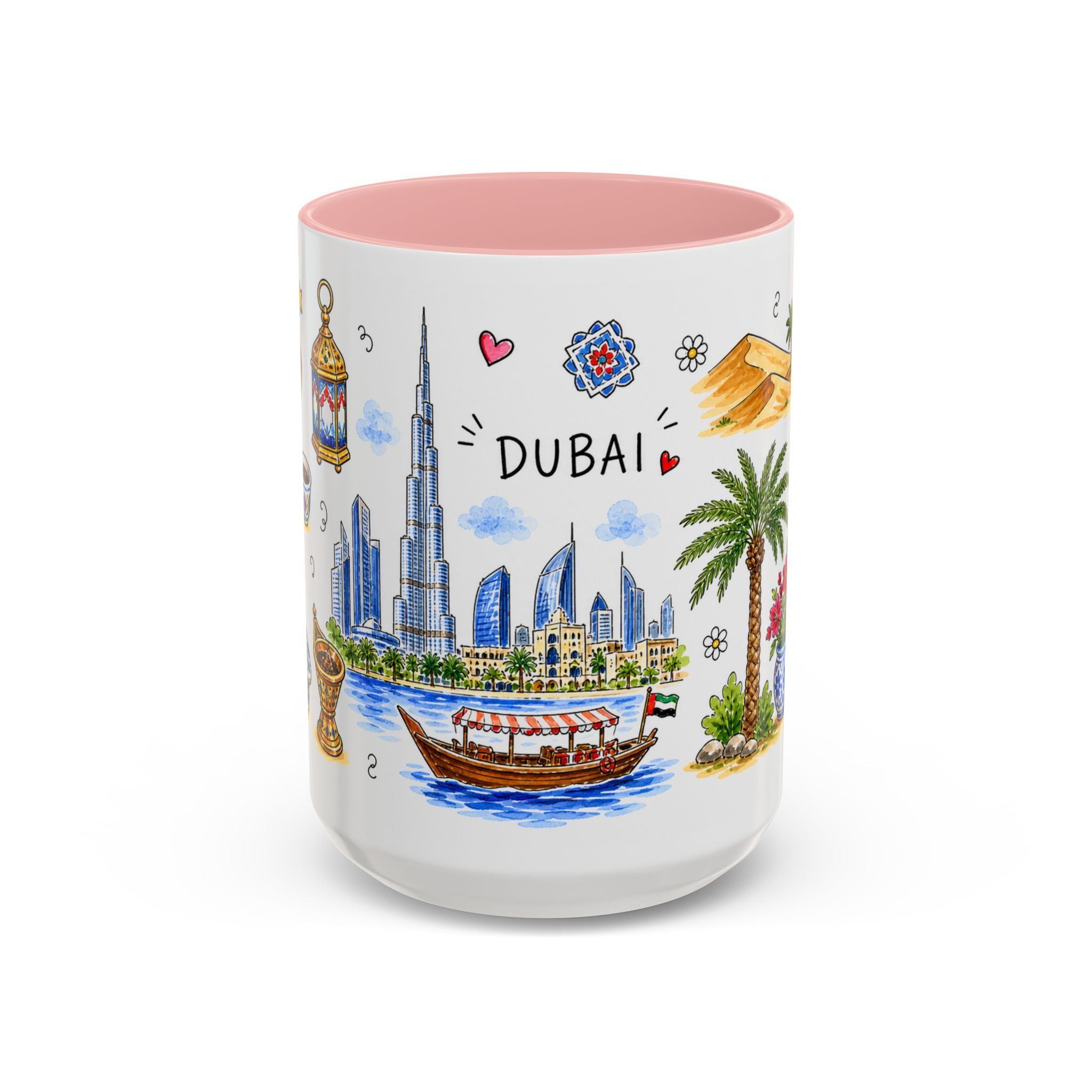 Dubai Illustrated Travel Mug | City Souvenir Accent Coffee Mug | 11oz 15oz Ceramic Cup
