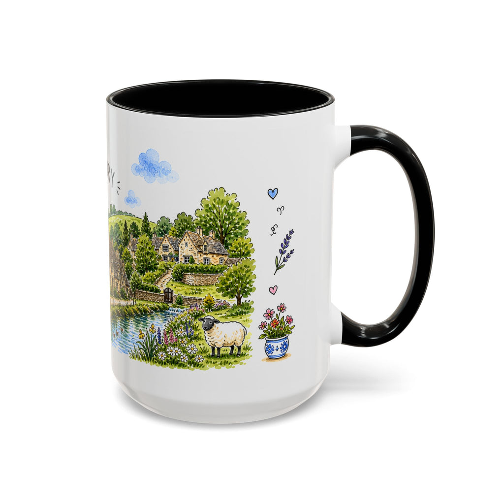 Bibury Illustrated Travel Mug | England Souvenir Accent Coffee Mug | 11oz 15oz Ceramic Cup