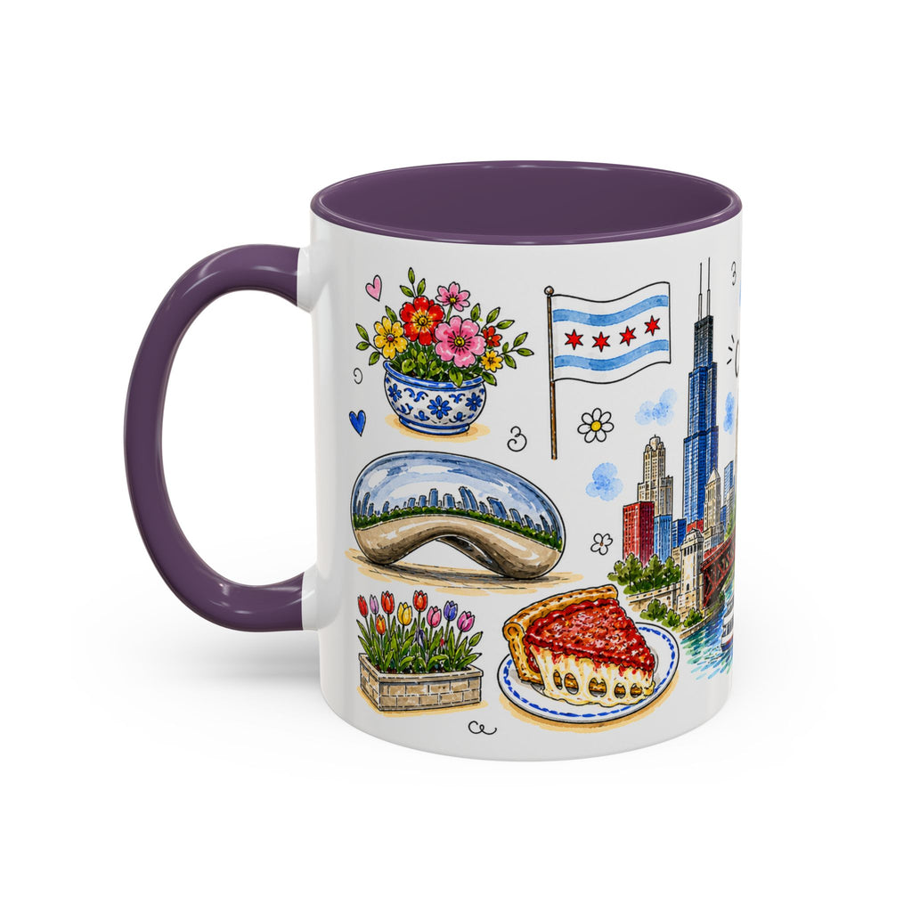 Chicago Illustrated Travel Mug | City Souvenir Accent Coffee Mug | 11oz 15oz Ceramic Cup