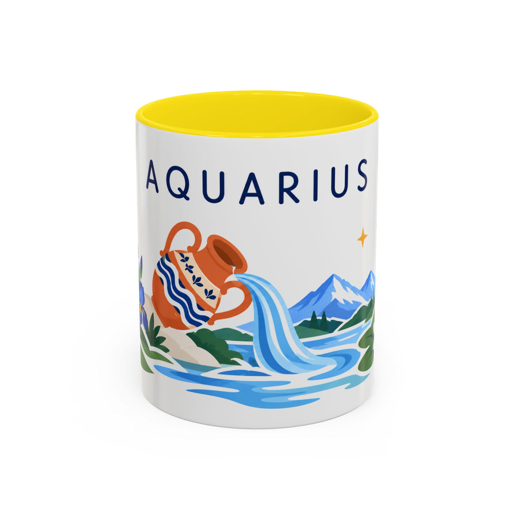 Aquarius Zodiac Coffee Mug | Water Bearer Design | Astrology Birthday Gift | 11 oz 15 oz Ceramic Accent Mug