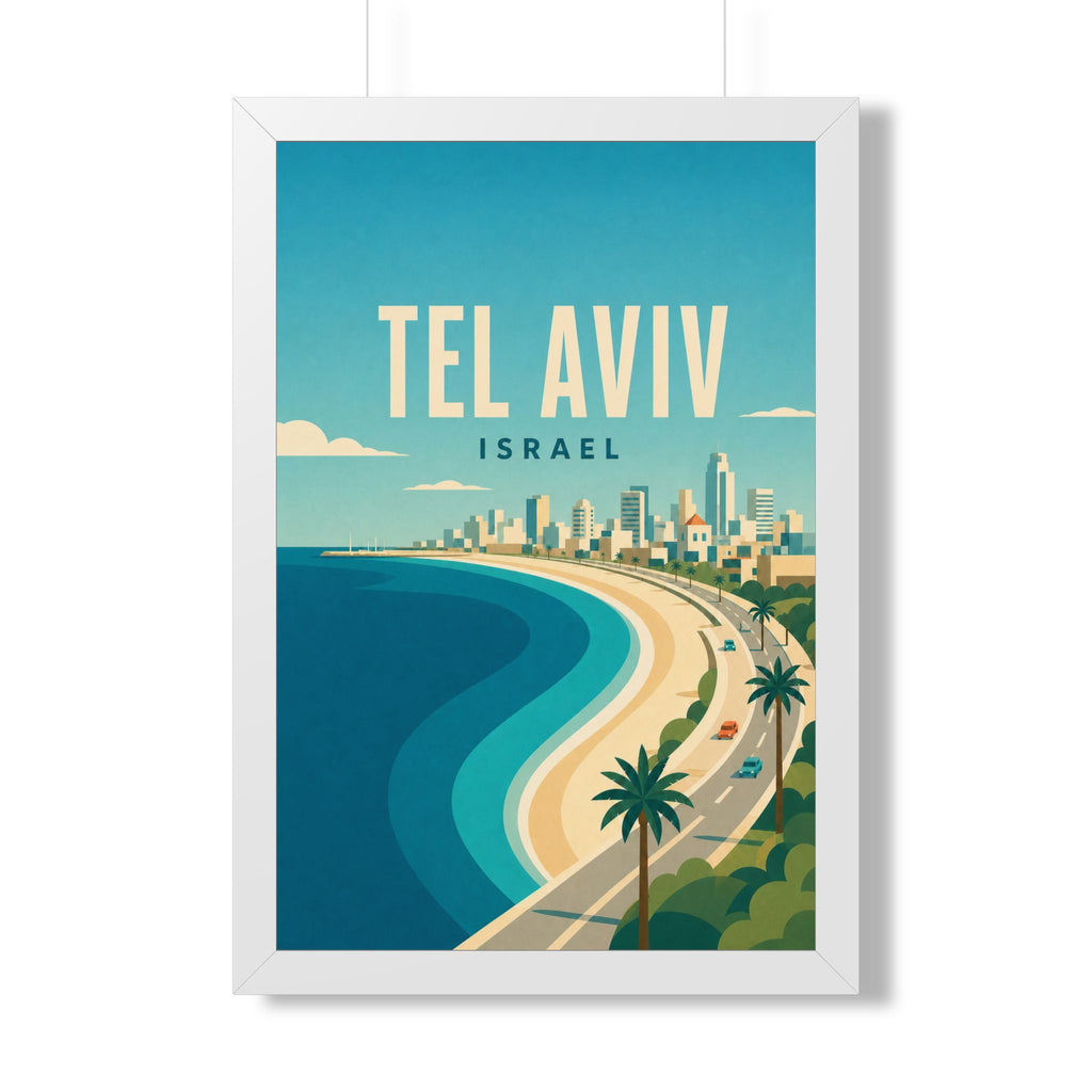 Tel Aviv Israel Framed Poster | Vintage Travel Wall Art | Black Walnut White Frame | 16x24 20x30