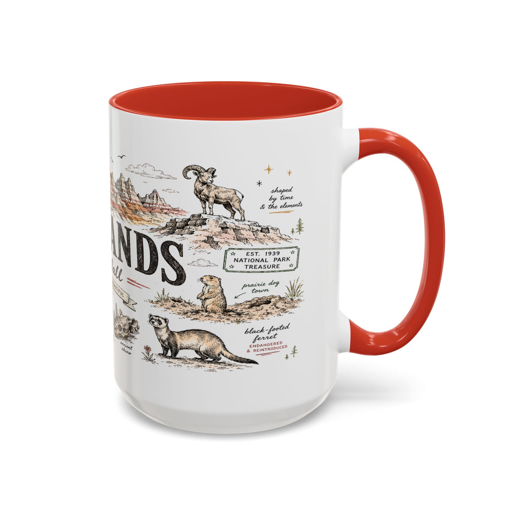 Badlands National Park Coffee Mug | South Dakota Prairie Fossil Hiking Gift | Accent Color Ceramic 11oz 15oz