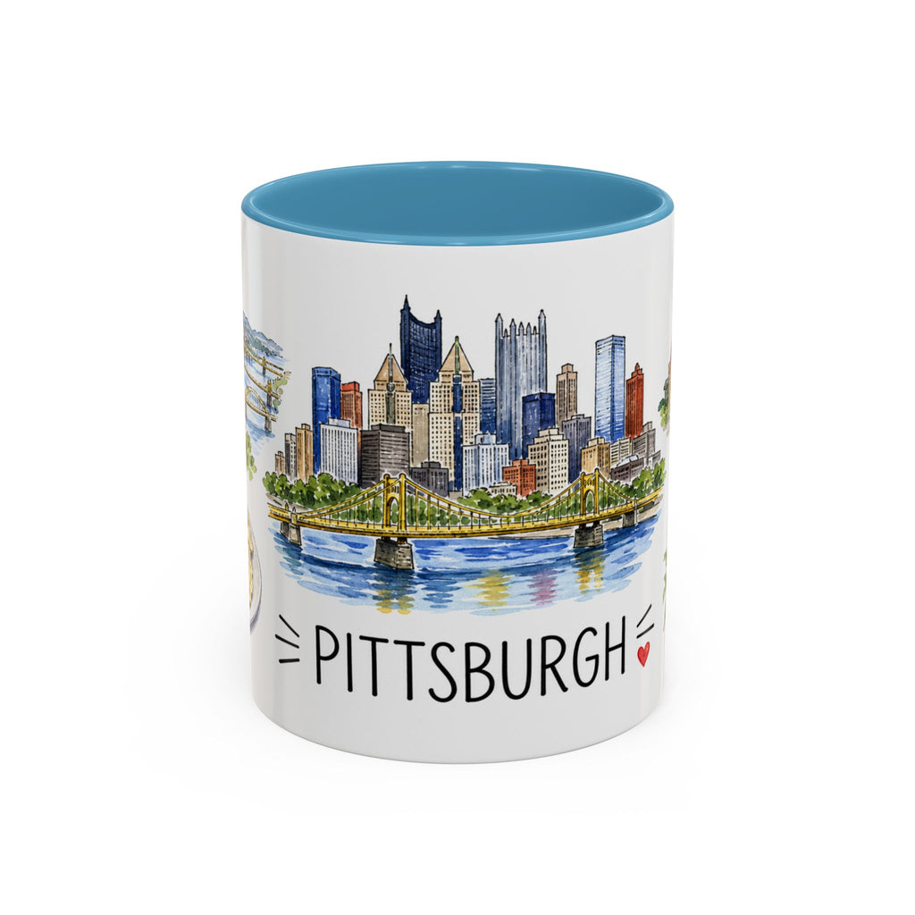 Pittsburgh Illustrated Travel Mug | City Souvenir Accent Coffee Mug | 11oz 15oz Ceramic Cup