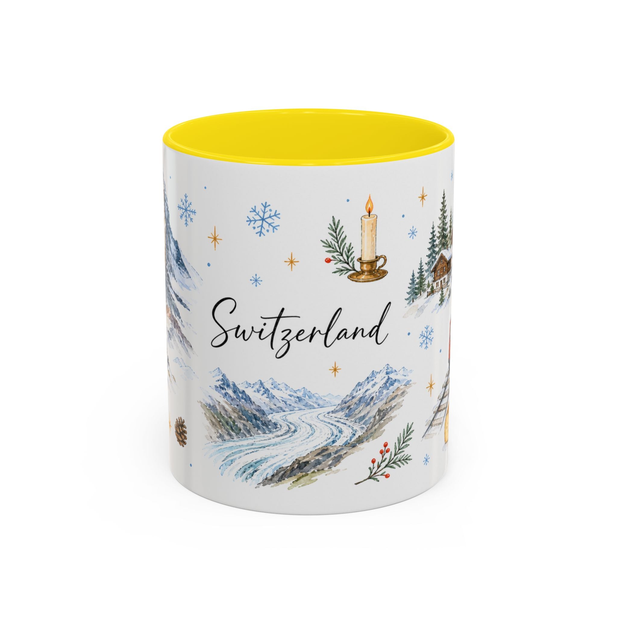 Switzerland Christmas Mug | Watercolor Travel Souvenir | Holiday Gift | Accent Ceramic Coffee Cup 11oz 15oz