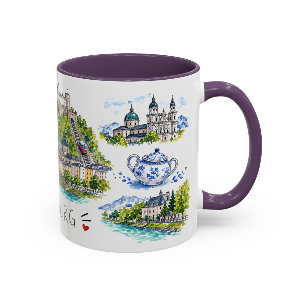 Salzburg Illustrated Travel Mug | City Souvenir Accent Coffee Mug | 11oz 15oz Ceramic Cup