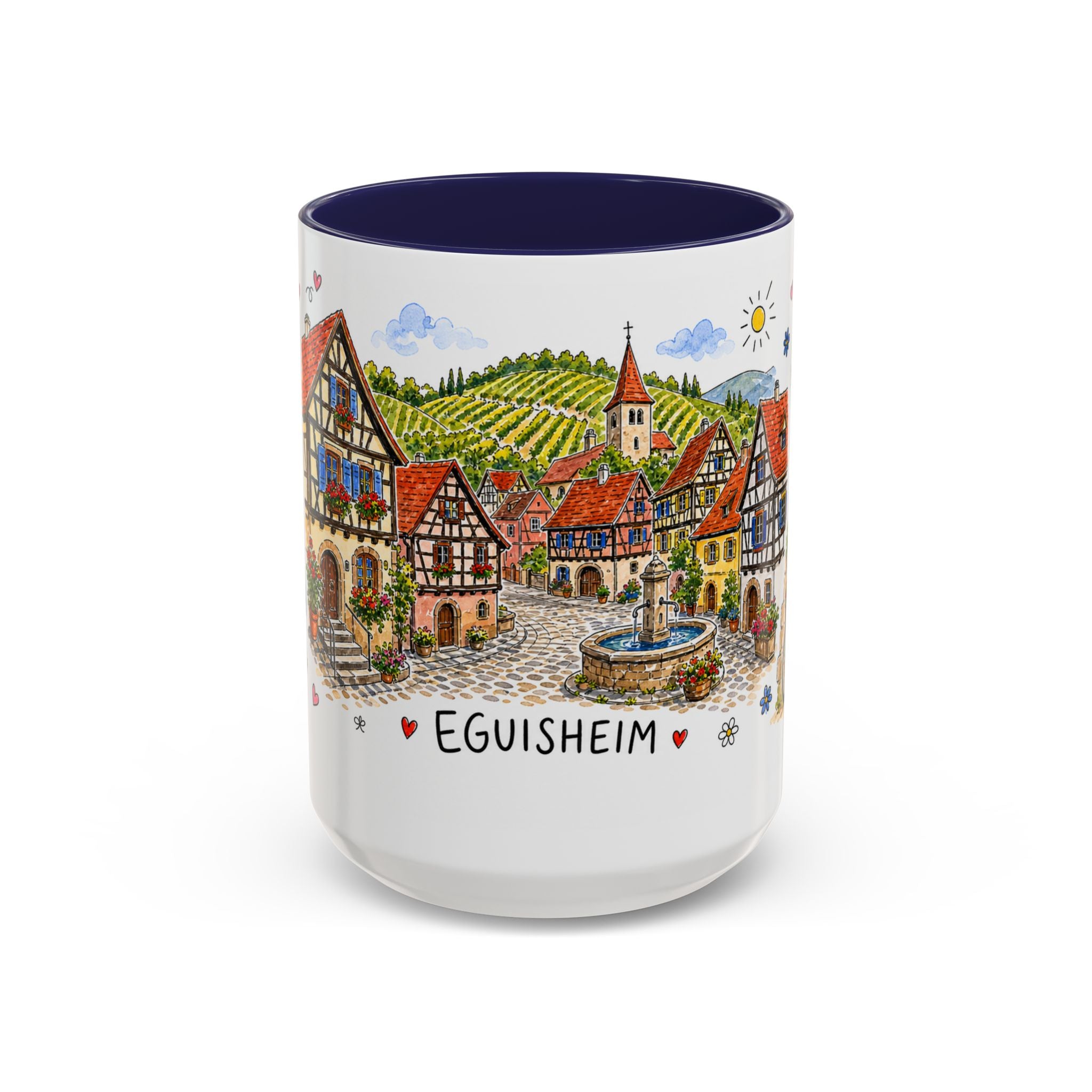 Eguisheim Illustrated Travel Mug | Alsace France Souvenir Accent Coffee Mug | 11oz 15oz Ceramic Cup