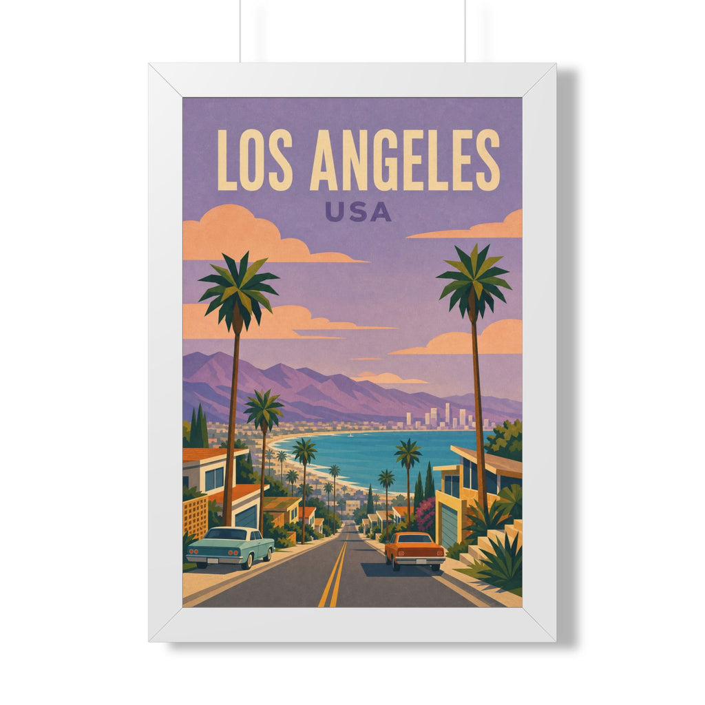 Los Angeles Coast United States Framed Poster | Vintage Travel Wall Art | Black Walnut White Frame | 16x24 20x30