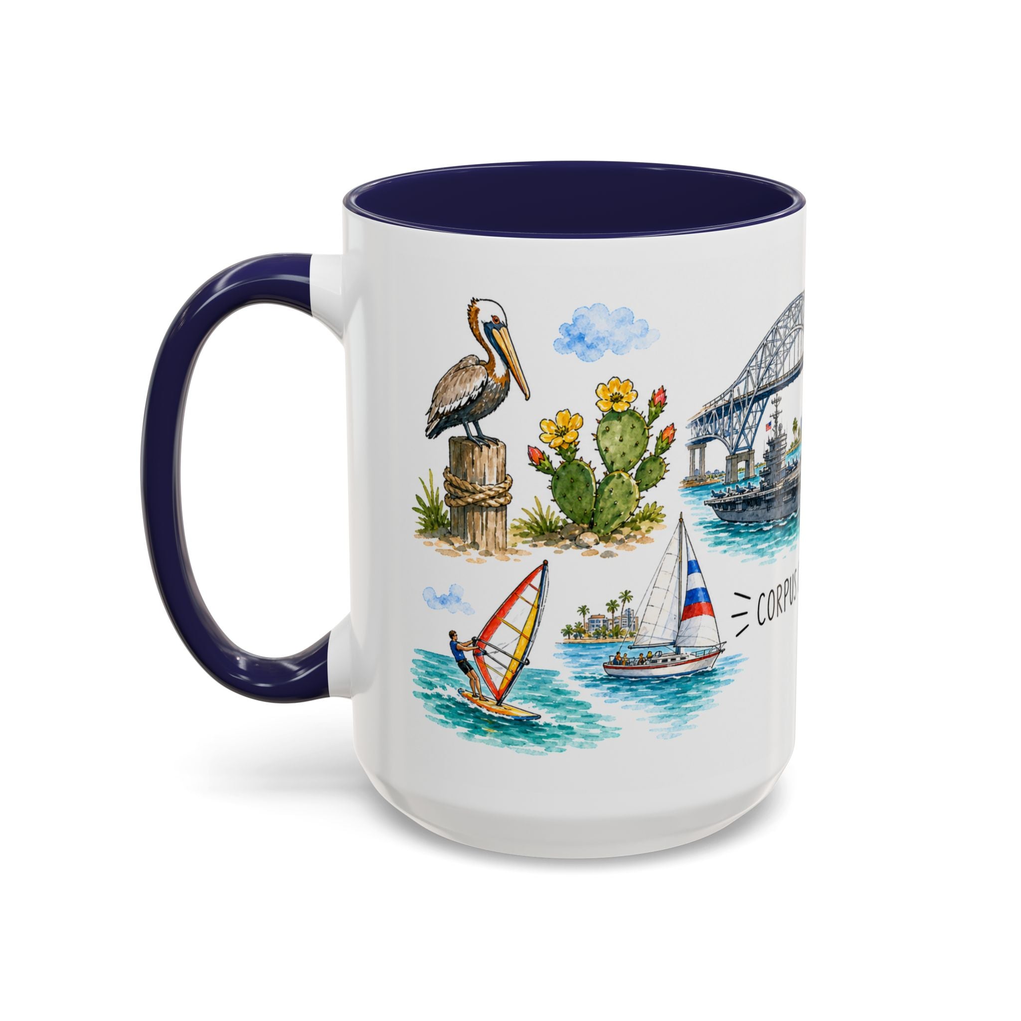 Corpus Christi Illustrated Travel Mug | City Souvenir Accent Coffee Mug | 11oz 15oz Ceramic Cup