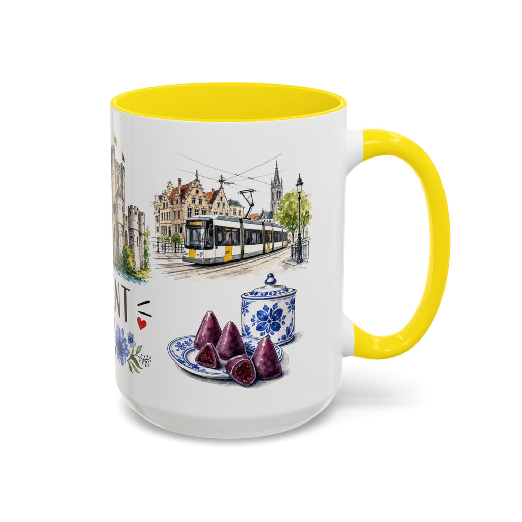 Ghent Illustrated Travel Mug | City Souvenir Accent Coffee Mug | 11oz 15oz Ceramic Cup