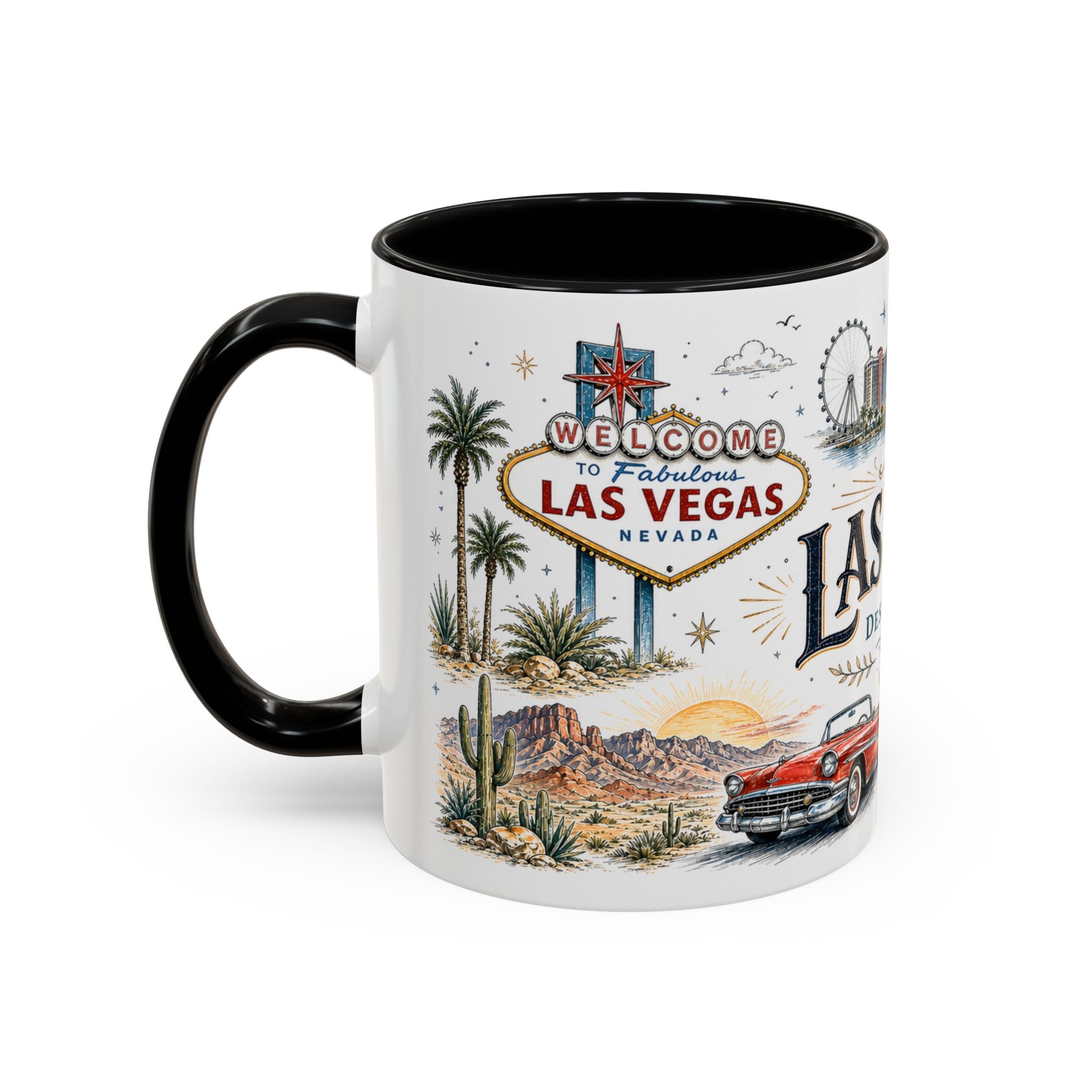 Las Vegas Coffee Mug | United States Travel Souvenir | Vintage Illustrated City Gift | 11 oz 15 oz Accent Mug