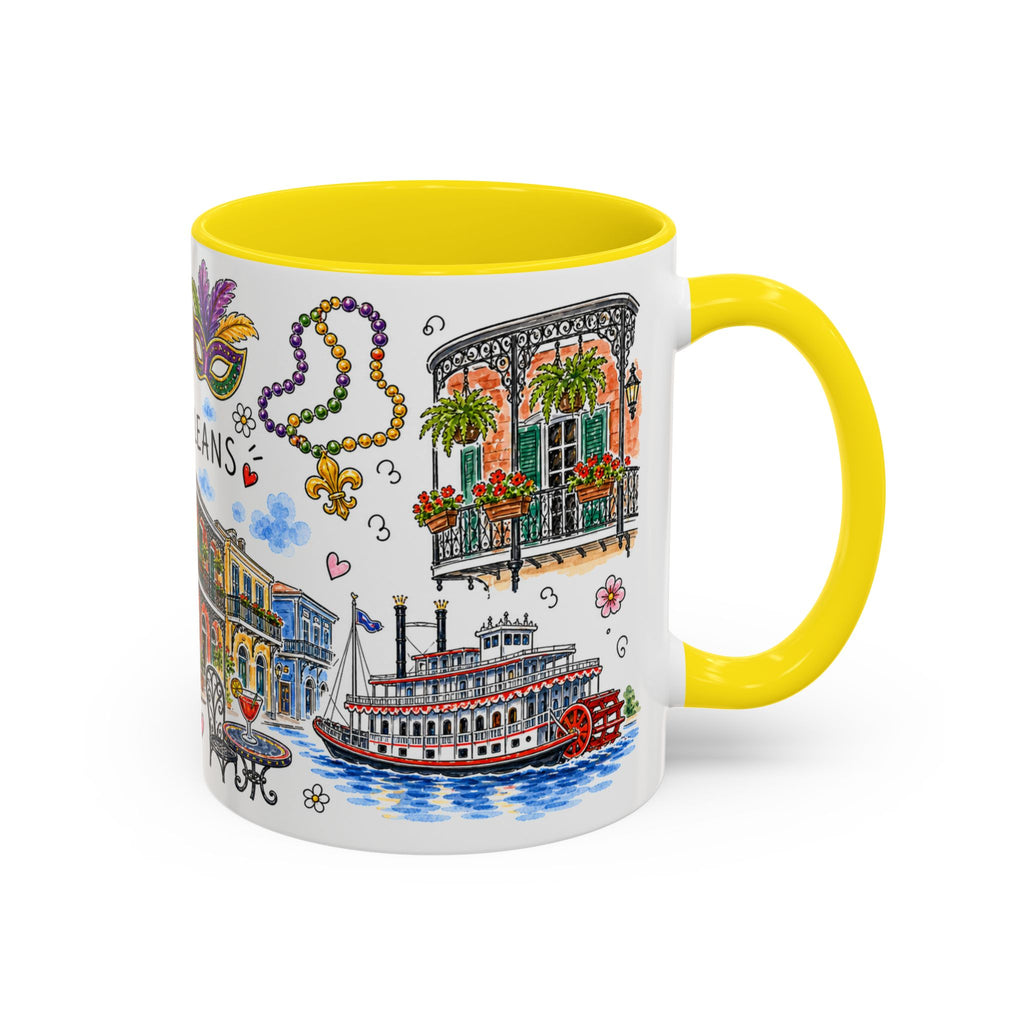 New Orleans Illustrated Travel Mug | City Souvenir Accent Coffee Mug | 11oz 15oz Ceramic Cup