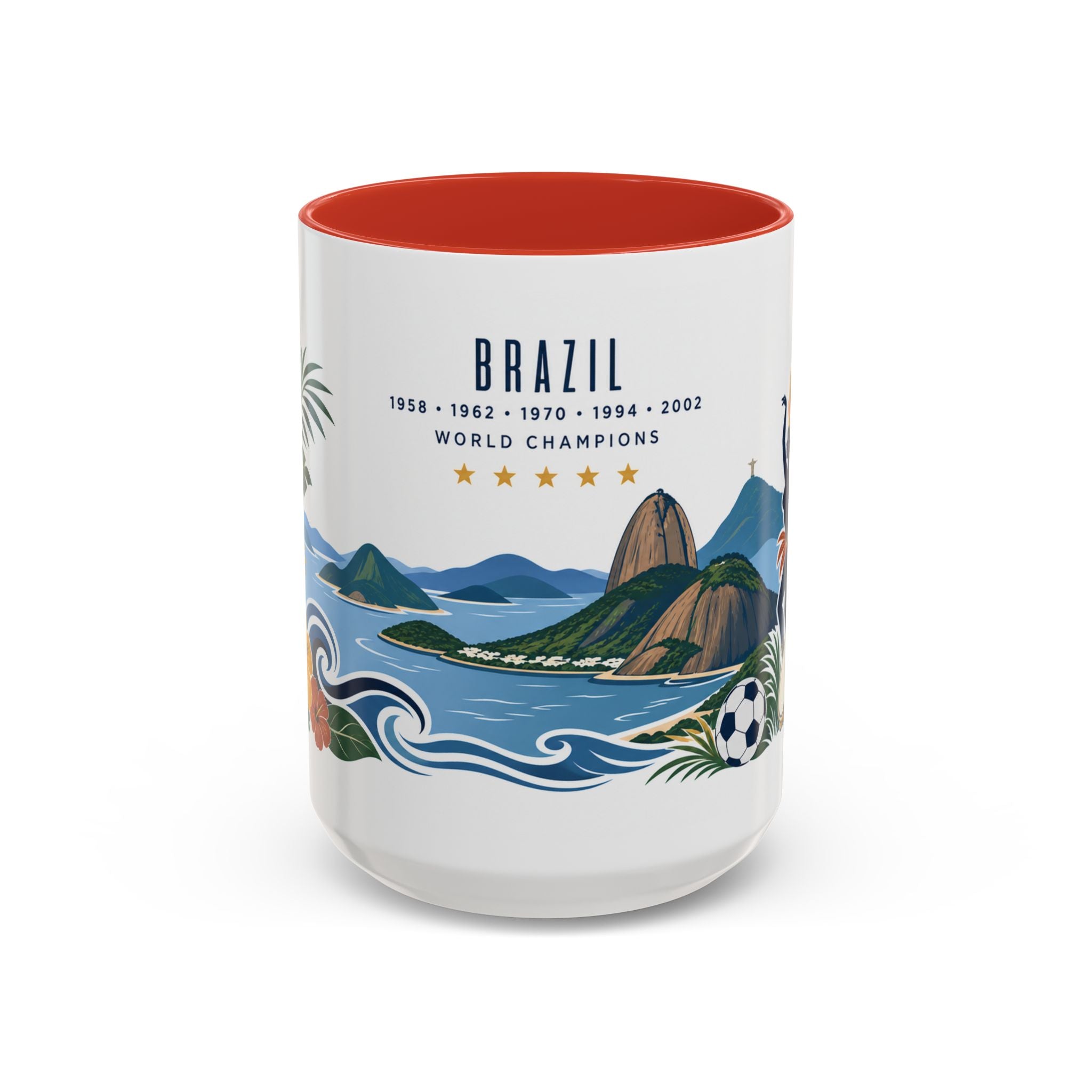 Brazil World Champions Mug | Five Time Soccer Champion Gift | Brazilian Football Fan Cup | 1958–2002 | 11oz 15oz Accent Mug