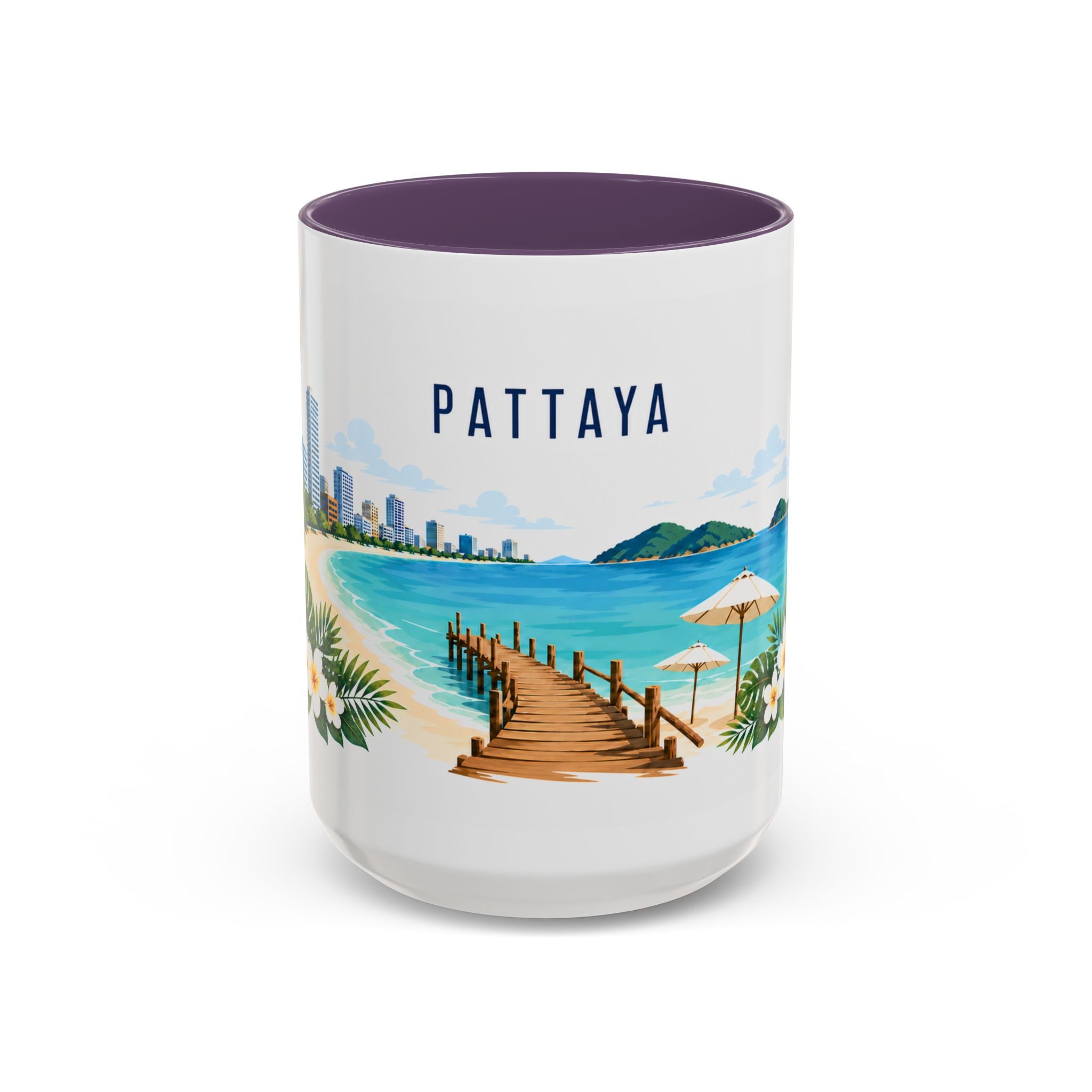 Pattaya Coffee Mug | Thailand Travel Souvenir | Porcelain Decal City Gift | 11oz 15oz Accent Mug