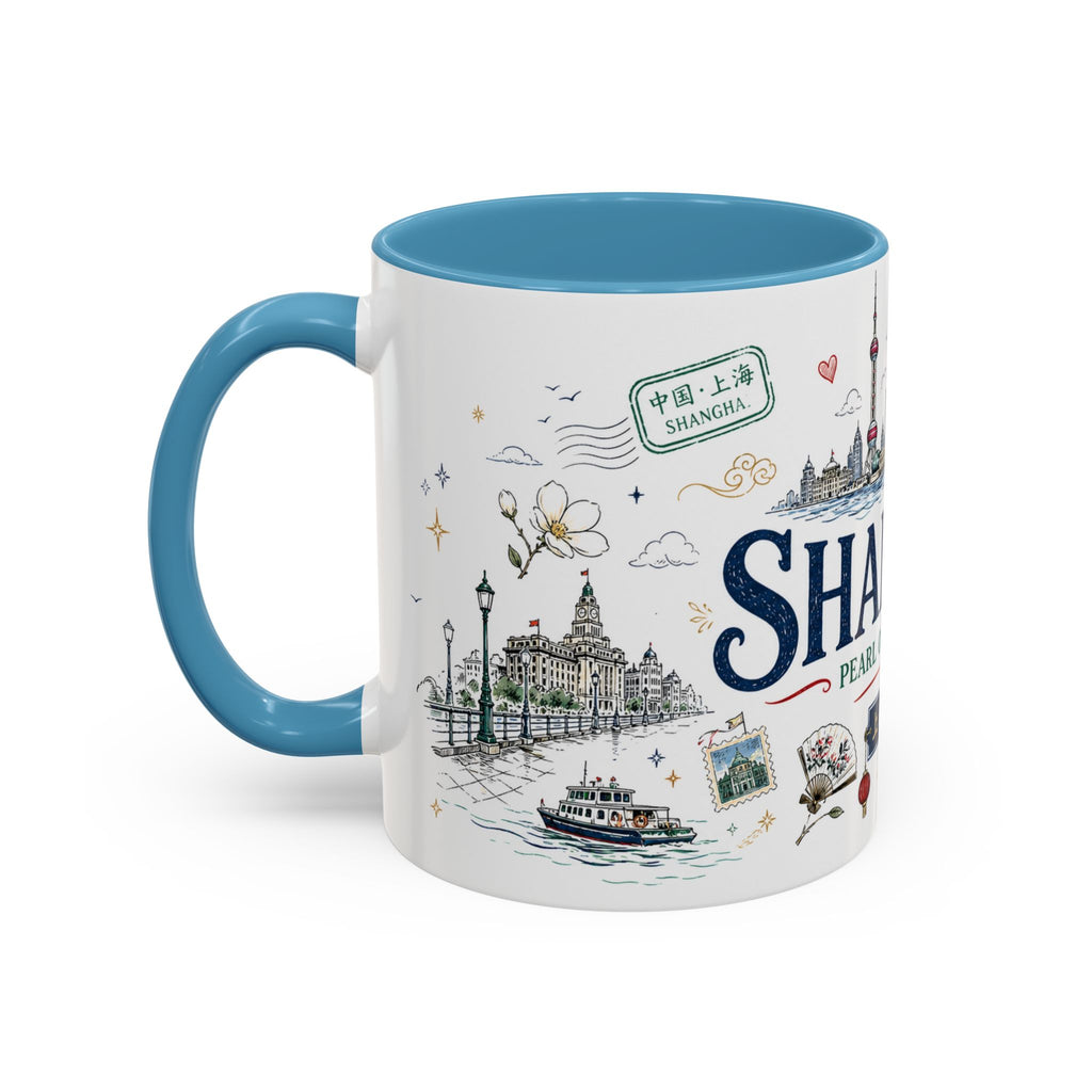 Shanghai Coffee Mug | China Souvenir Travel Gift | Accent Color Ceramic 11oz 15oz