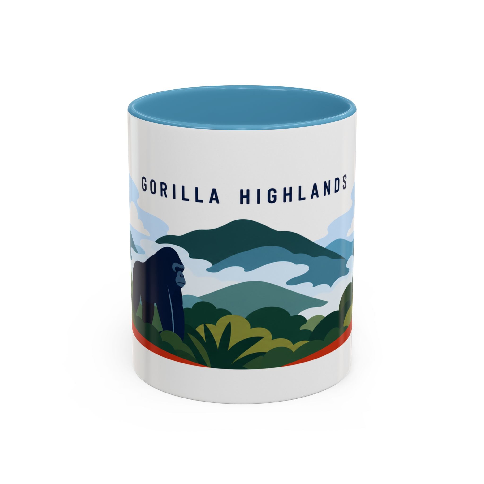 Gorilla Highlands Coffee Mug | Travel Destination Souvenir Gift | Accent Color Ceramic 11oz 15oz