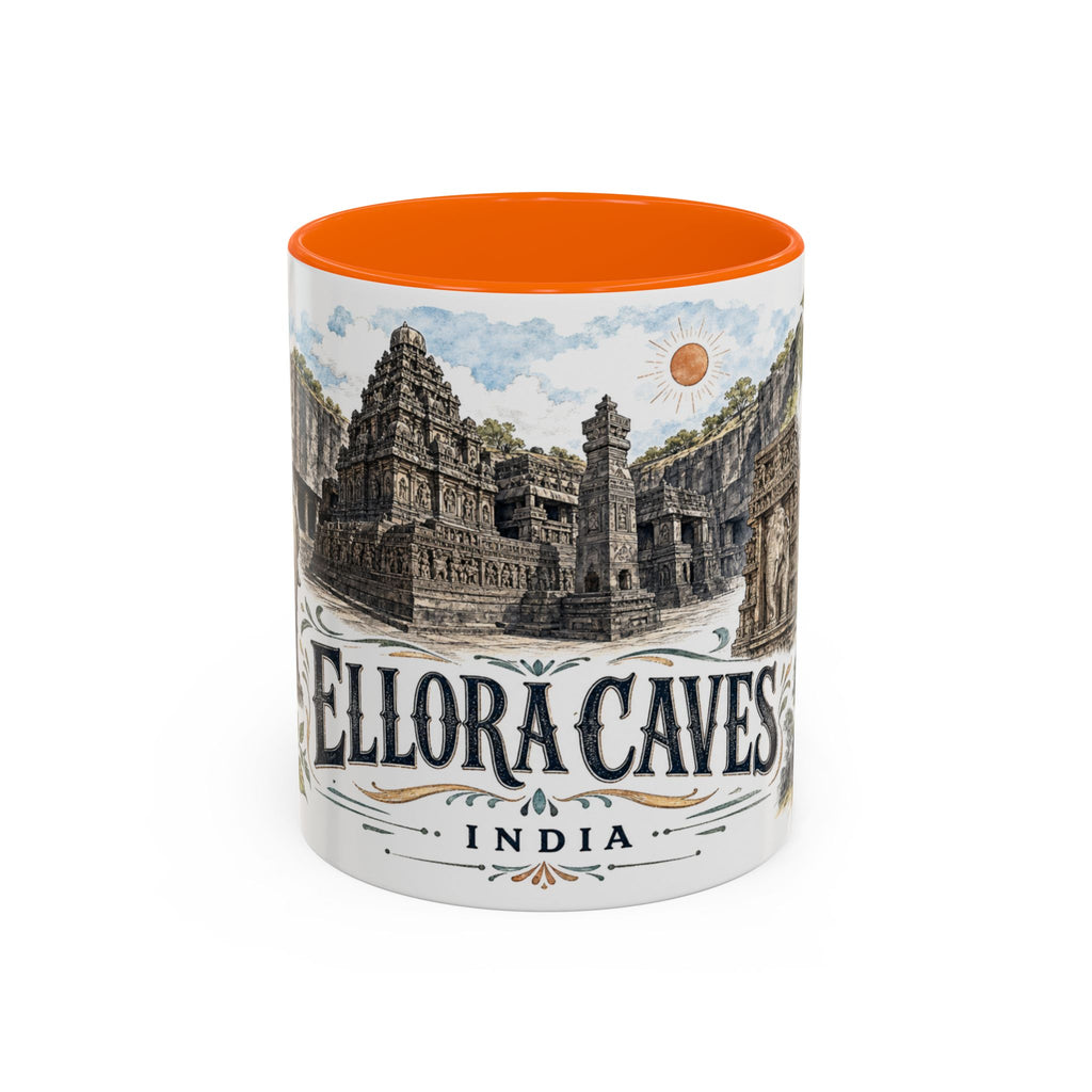 Ellora Caves Mug, India Travel Souvenir, Bucket List Gift, Accent Ceramic Coffee Mug 11oz 15oz