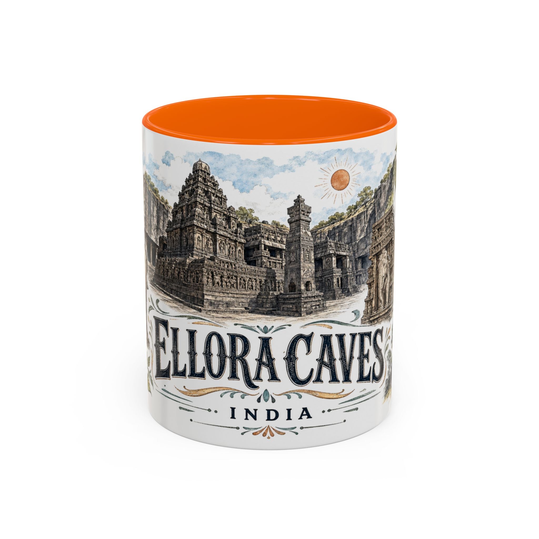 Ellora Caves Mug, India Travel Souvenir, Bucket List Gift, Accent Ceramic Coffee Mug 11oz 15oz