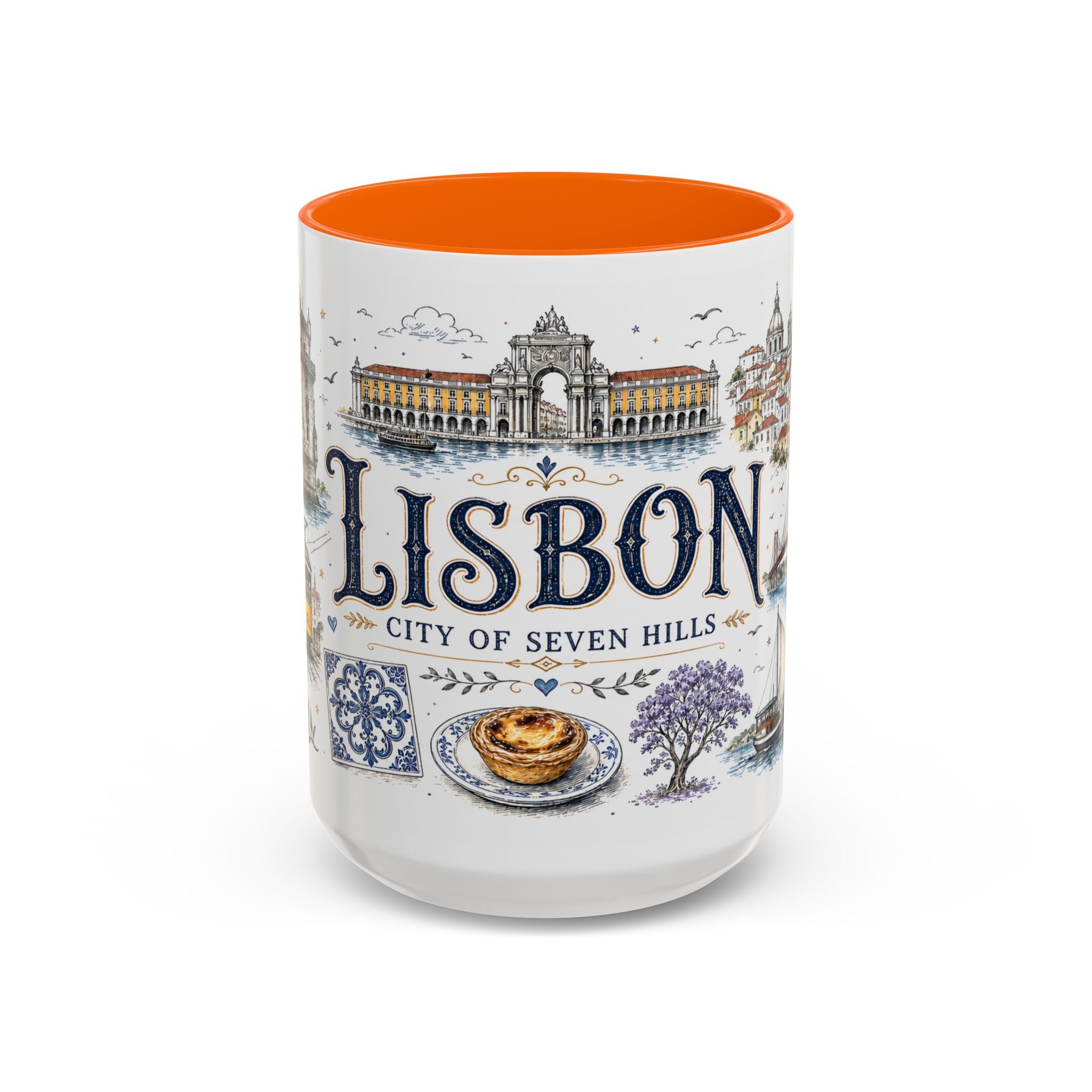 Lisbon Coffee Mug | Portugal Travel Souvenir | Vintage Illustrated City Gift | 11 oz 15 oz Accent Mug