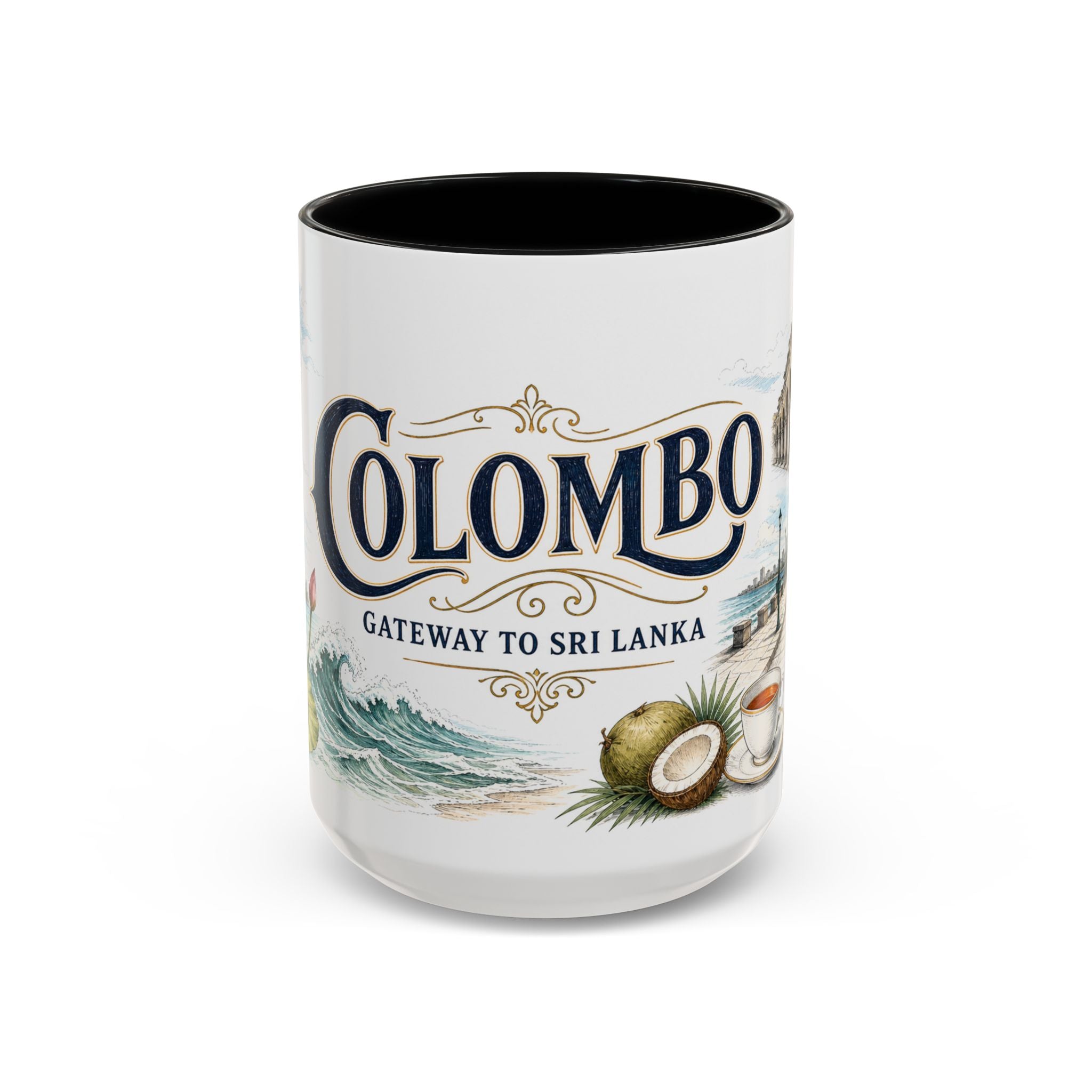 Colombo Coffee Mug | Sri Lanka Travel Souvenir | Vintage Illustrated City Gift | 11 oz 15 oz Accent Mug