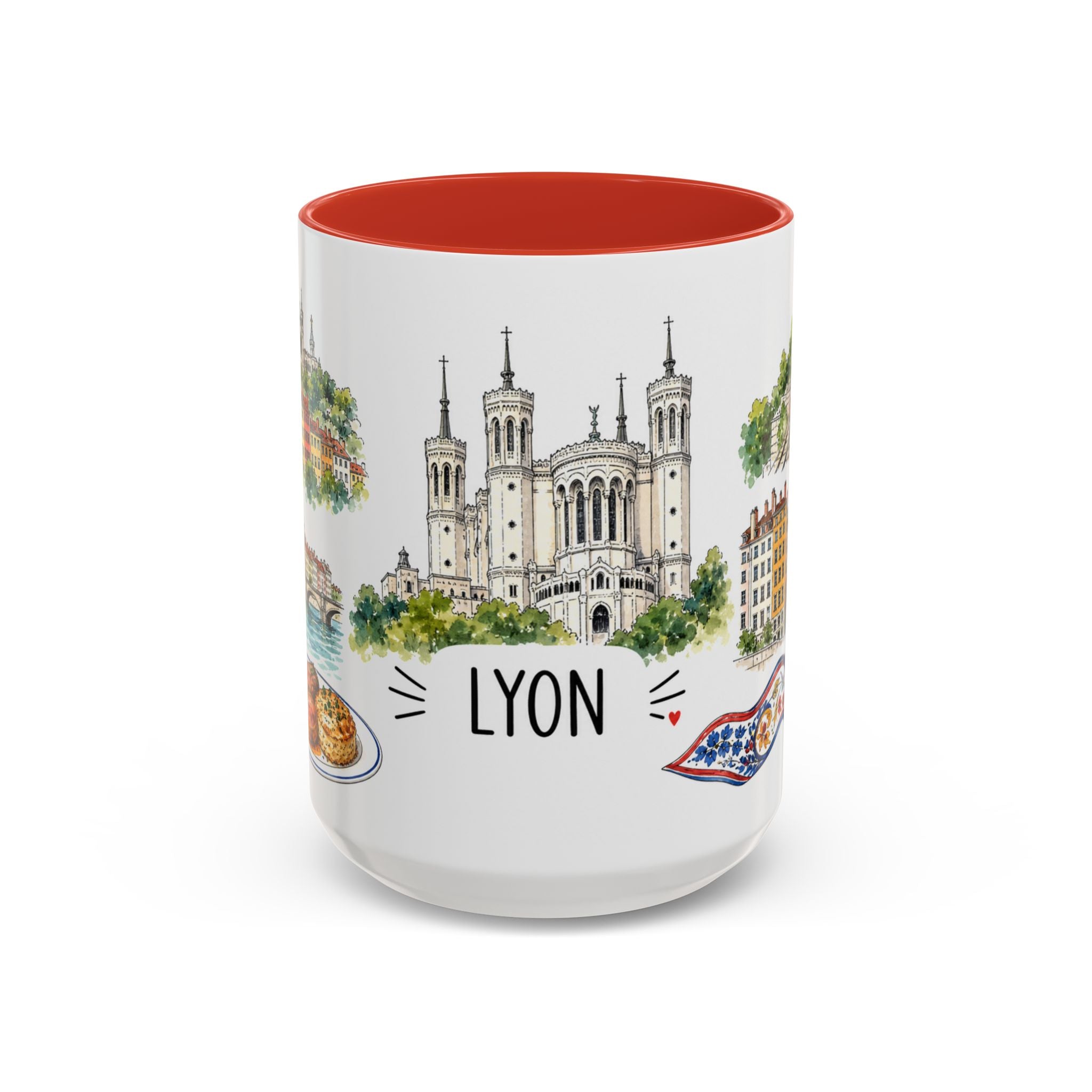 Lyon Illustrated Travel Mug | City Souvenir Accent Coffee Mug | 11oz 15oz Ceramic Cup