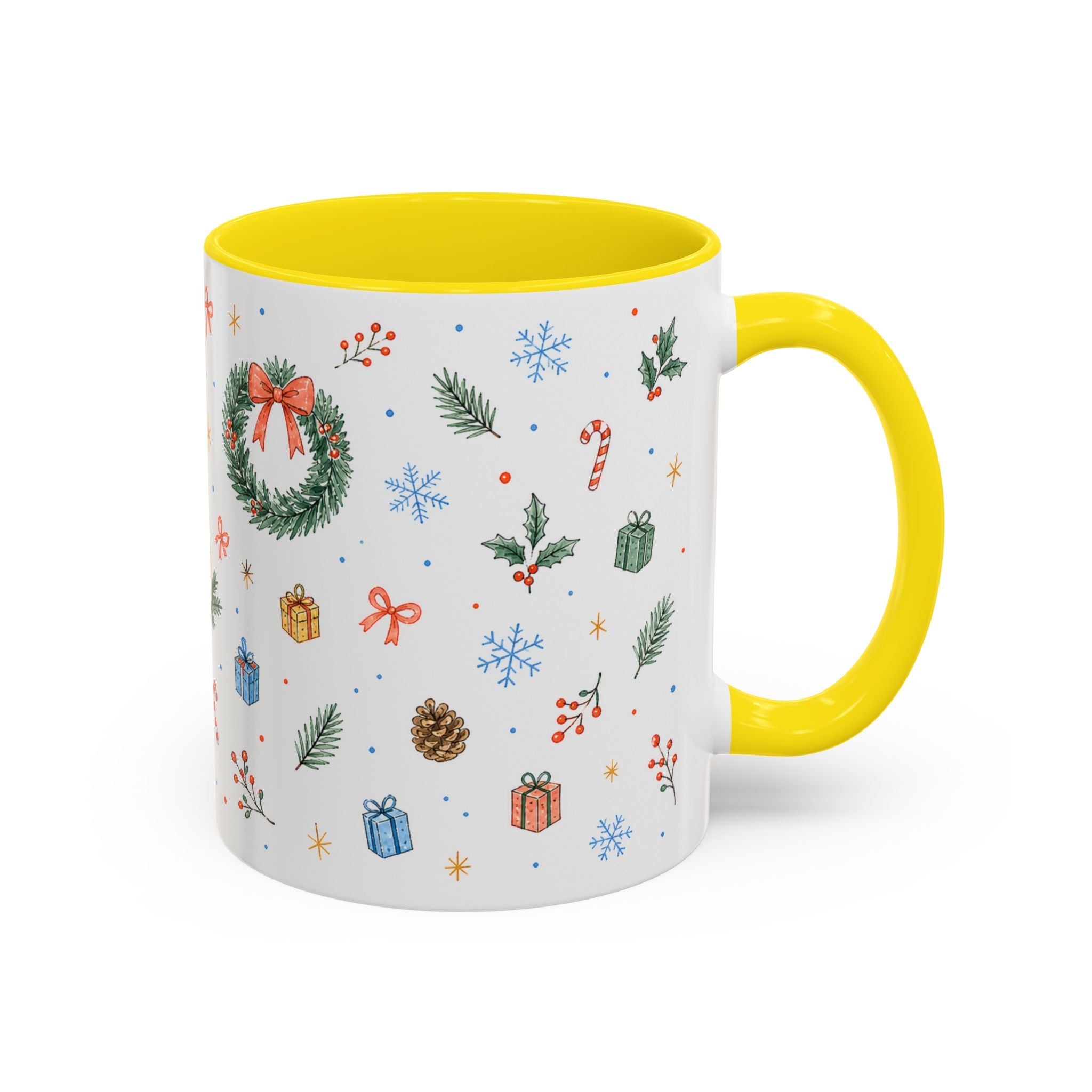 Christmas Candle Mug | Holly Wreath Watercolor Holiday Gift | Accent Cup 11oz 15oz