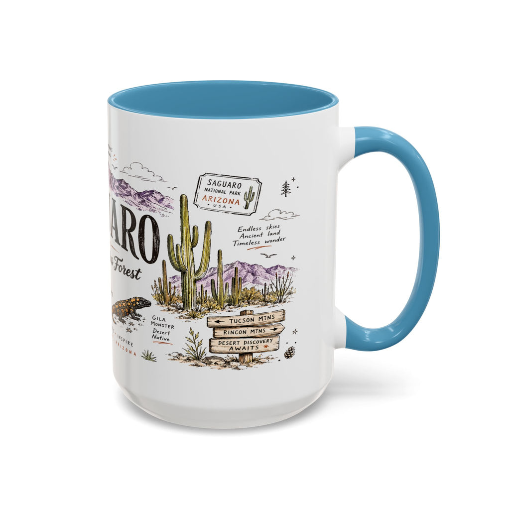 Saguaro National Park Coffee Mug | Arizona Desert Cactus Sunset Gift | Accent Color Ceramic 11oz 15oz