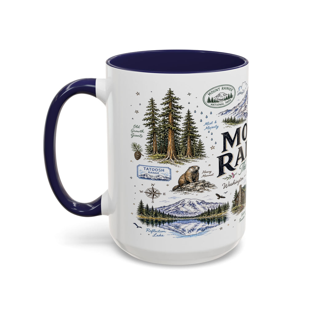 Mount Rainier Coffee Mug | National Park Hiking Washington Gift | Accent Color Ceramic 11oz 15oz