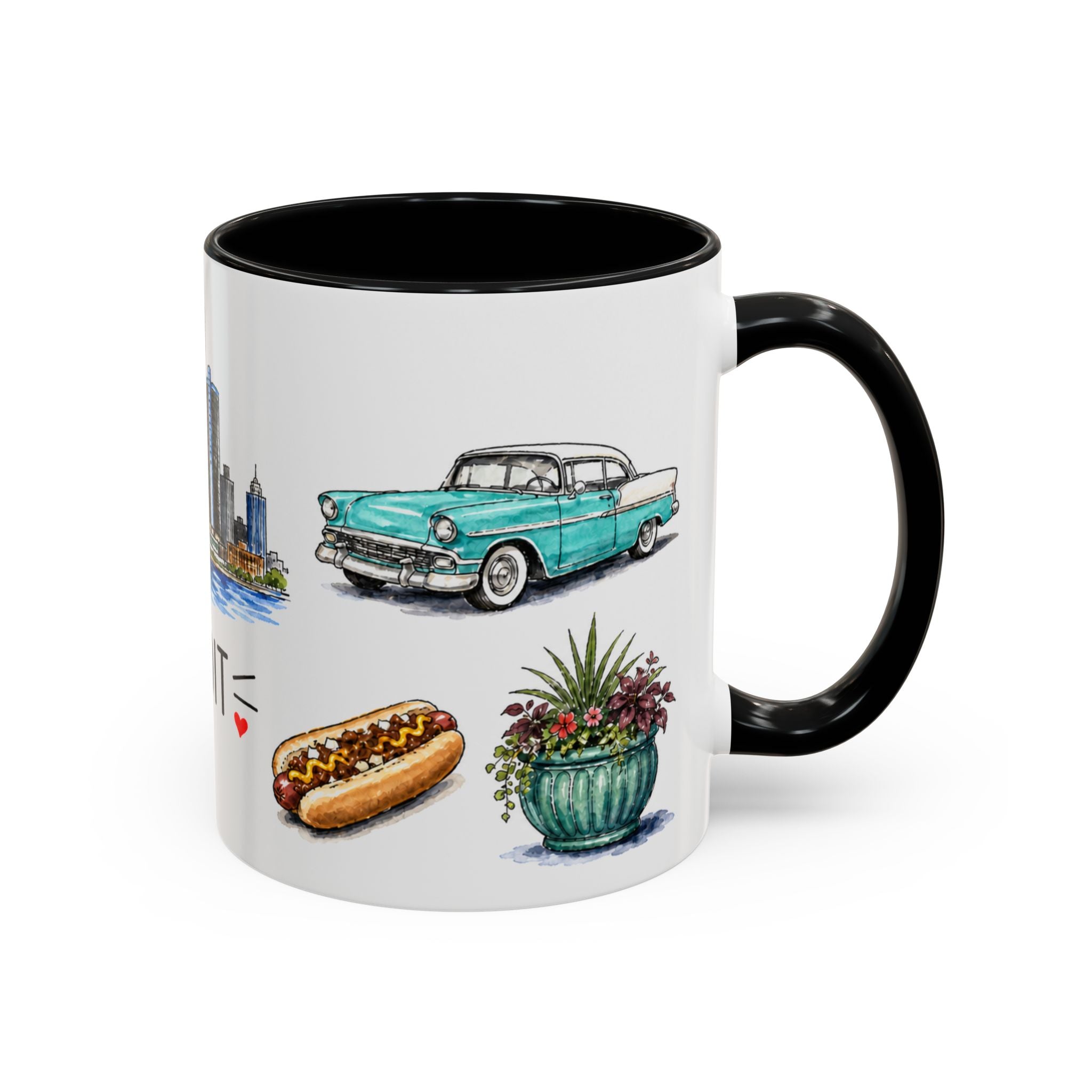 Detroit Illustrated Travel Mug | City Souvenir Accent Coffee Mug | 11oz 15oz Ceramic Cup