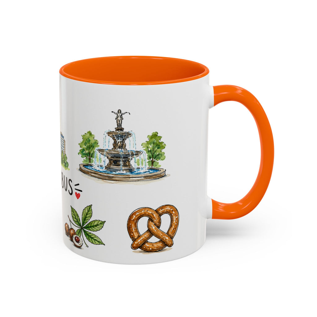 Columbus Illustrated Travel Mug | City Souvenir Accent Coffee Mug | 11oz 15oz Ceramic Cup