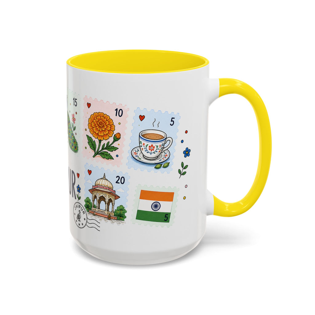 Jaipur Coffee Mug | Postage Stamp Collage Mug | Travel Souvenir Accent Cup 11oz 15oz