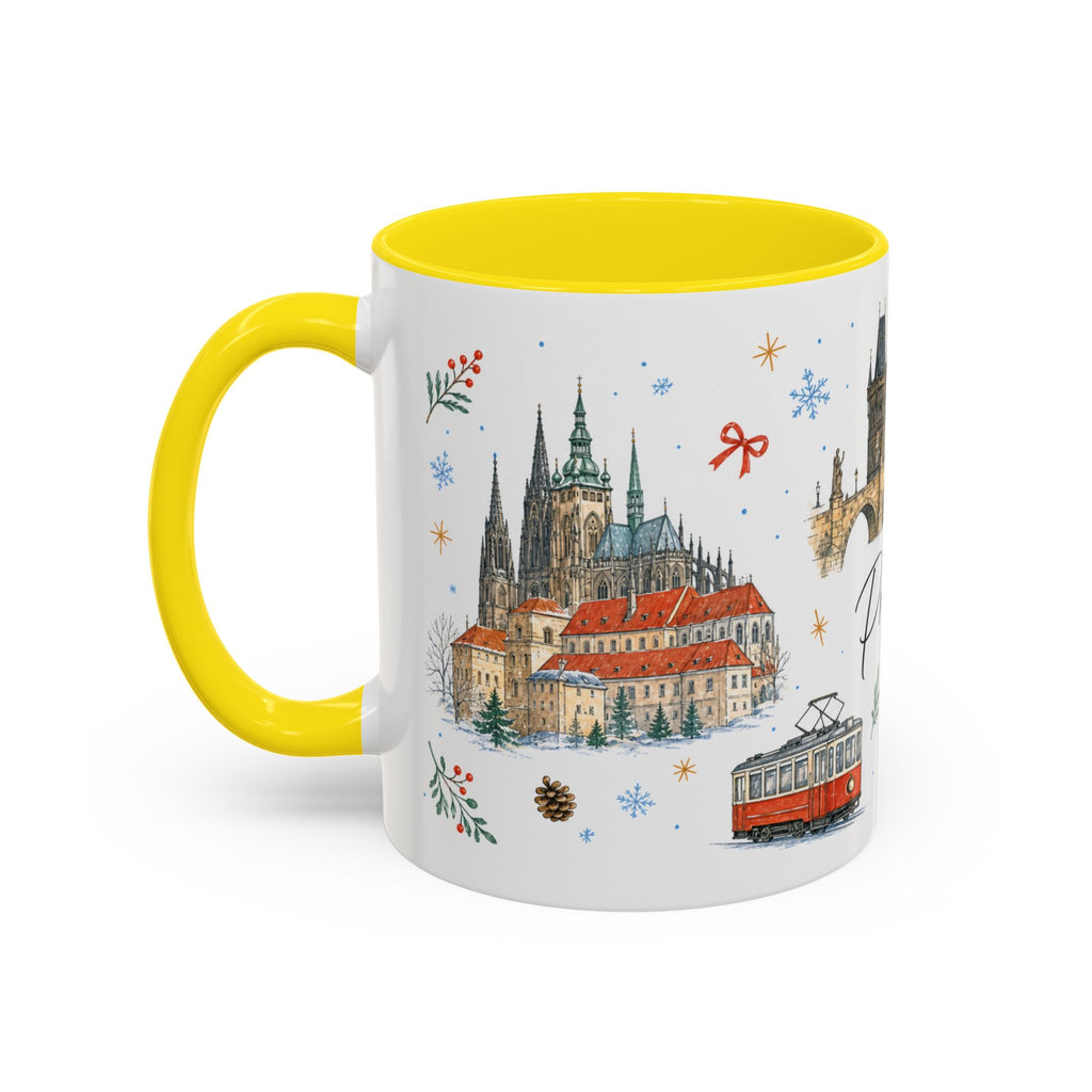 Prague Christmas Mug | Watercolor Travel Souvenir | Holiday Gift | Accent Ceramic Coffee Cup 11oz 15oz