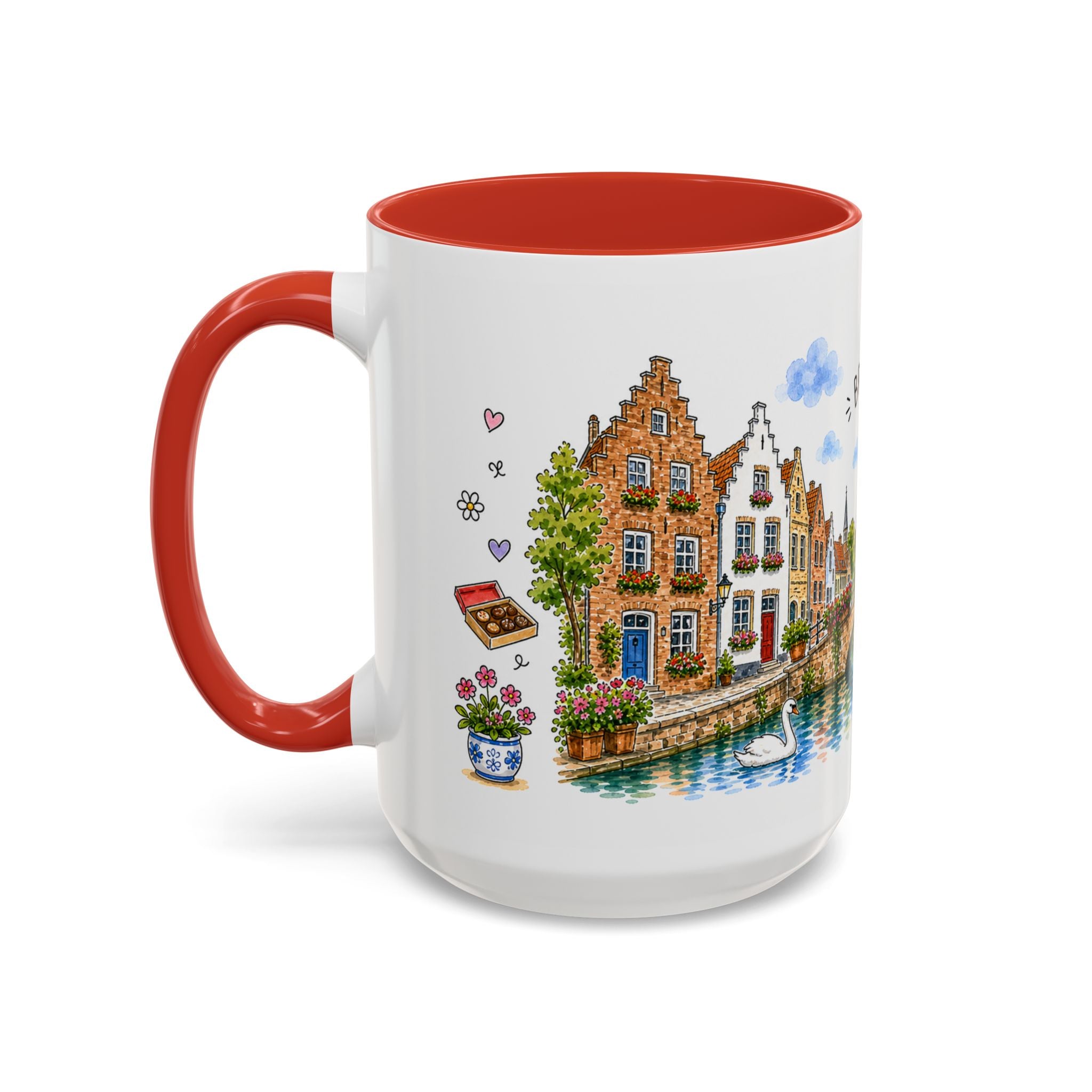 Bruges Illustrated Travel Mug | Belgium Souvenir Accent Coffee Mug | 11oz 15oz Ceramic Cup