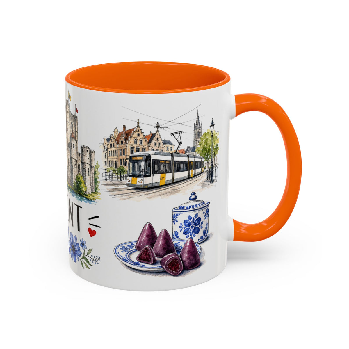 Ghent Illustrated Travel Mug | City Souvenir Accent Coffee Mug | 11oz 15oz Ceramic Cup