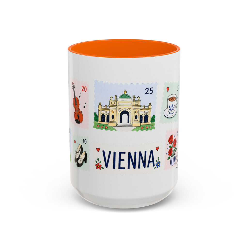 Vienna Coffee Mug | Postage Stamp Collage Mug | Travel Souvenir Accent Cup 11oz 15oz
