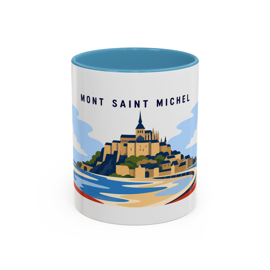 Mont Saint Michel Coffee Mug | Travel Destination Souvenir Gift | Accent Color Ceramic 11oz 15oz