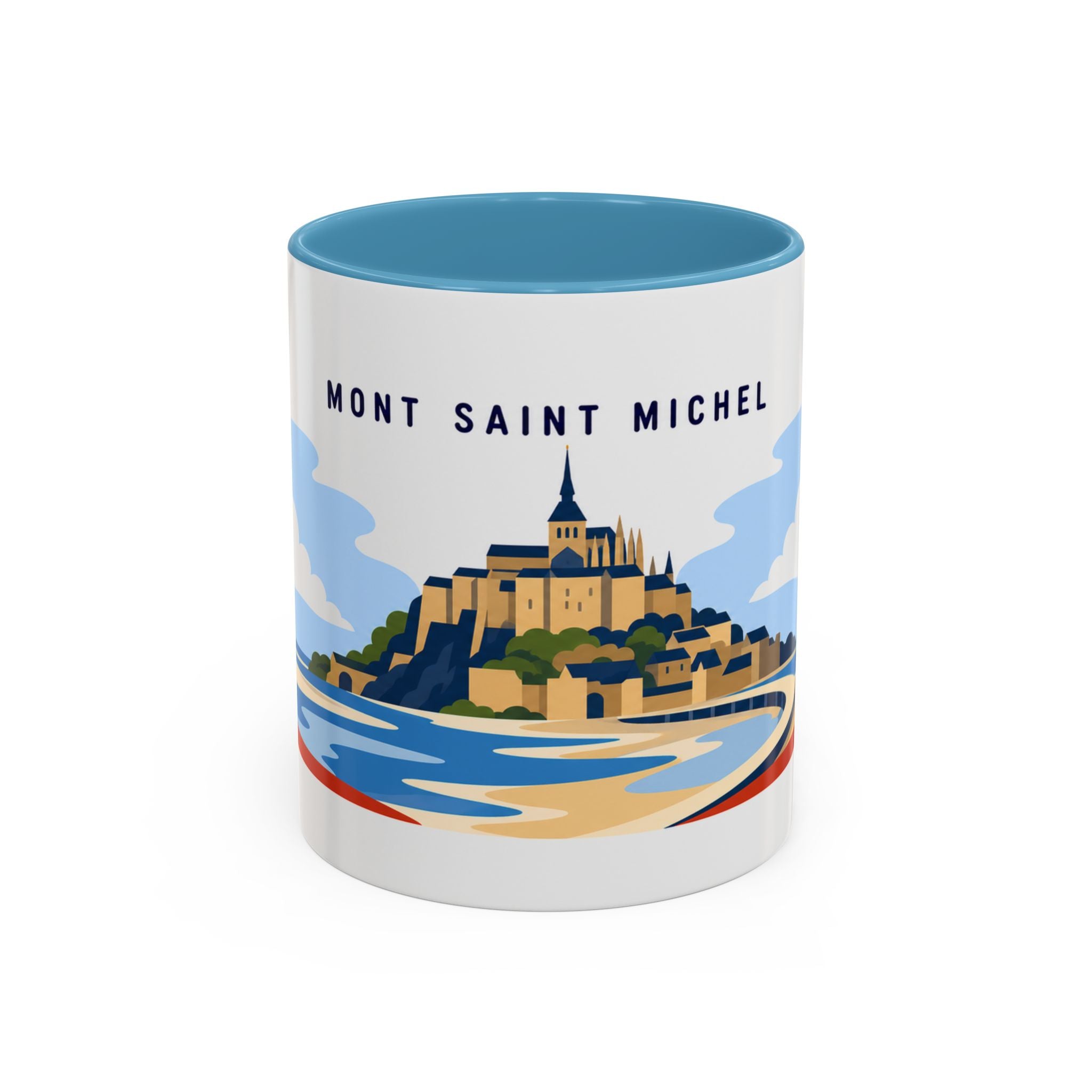 Mont Saint Michel Coffee Mug | Travel Destination Souvenir Gift | Accent Color Ceramic 11oz 15oz