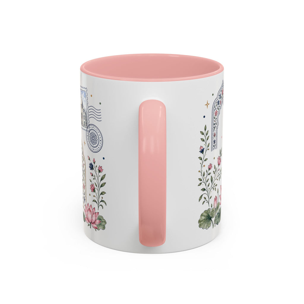 Taj Mahal Coffee Mug | Travel Destination Souvenir Gift | Accent Color Ceramic 11oz 15oz
