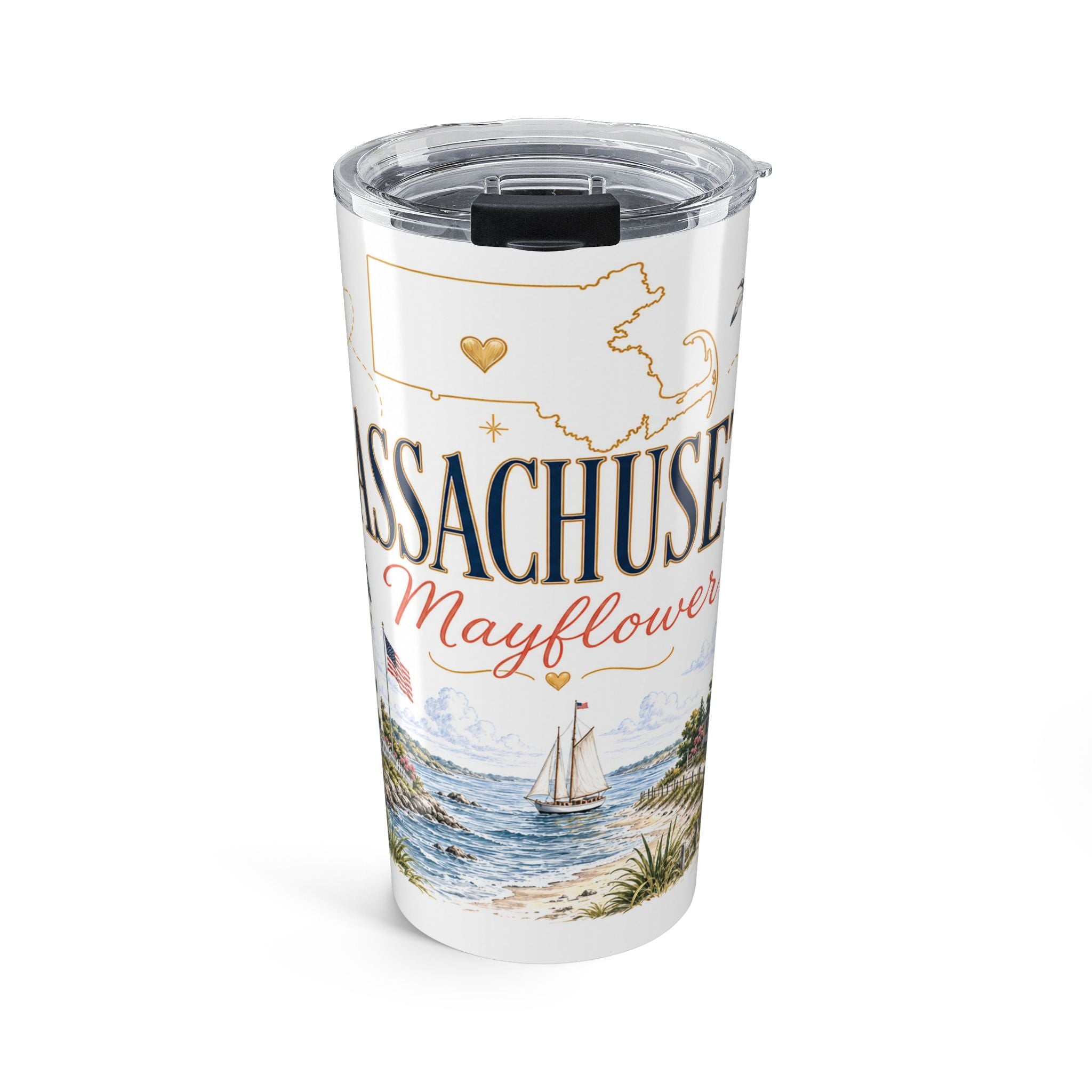 Massachusetts State Flower 20oz Tumbler | Mayflower Botanical State Flower Gift | Insulated Stainless Steel Travel Cup